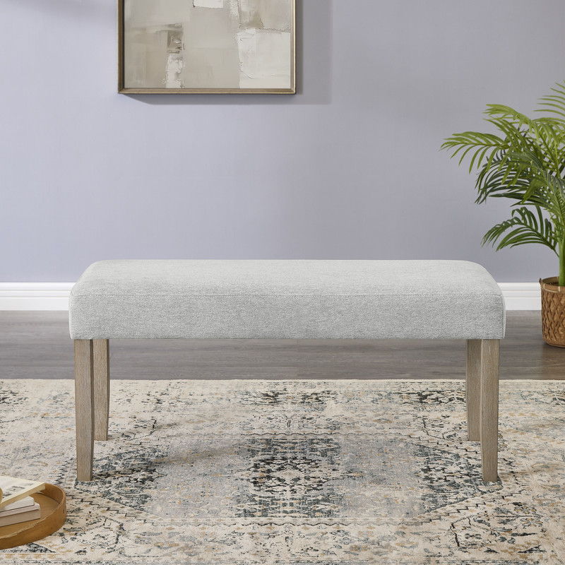 Tabitha Light Oak Finish Dining Bench with Light Gray Fabric
