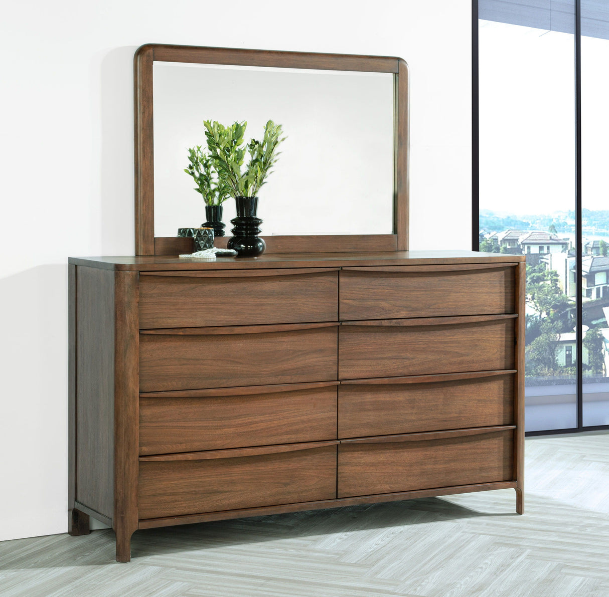 Maderia - 8-Drawer Dresser And Mirror - Walnut