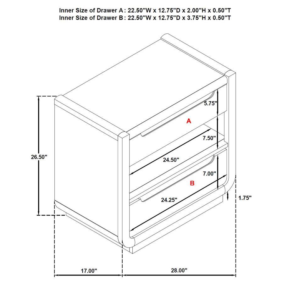 Leandro - 2-Drawer LED Nightstand With USB - Burnished Black