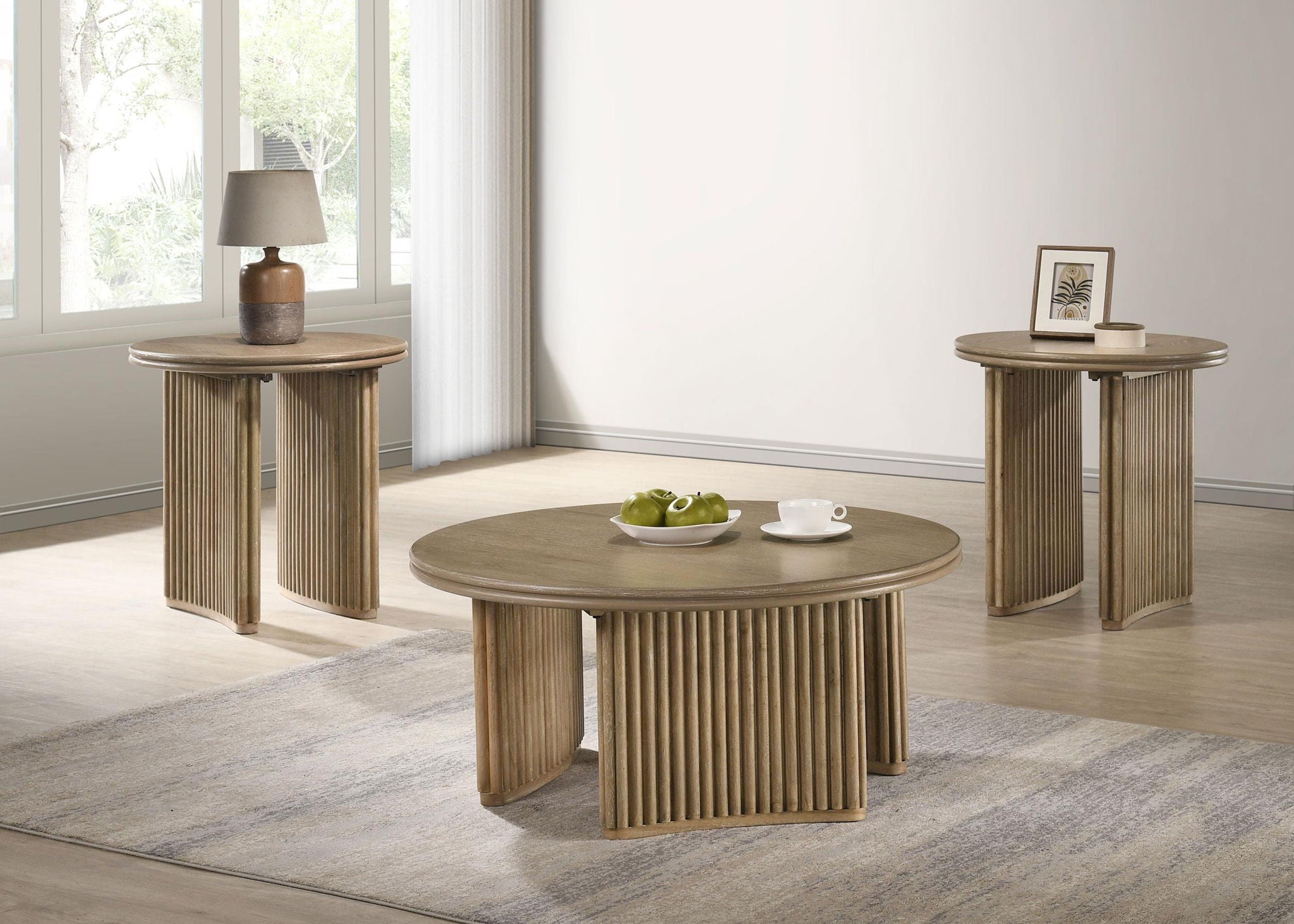 Adina 3-piece Round Coffee Table Set Distressed Light Brown