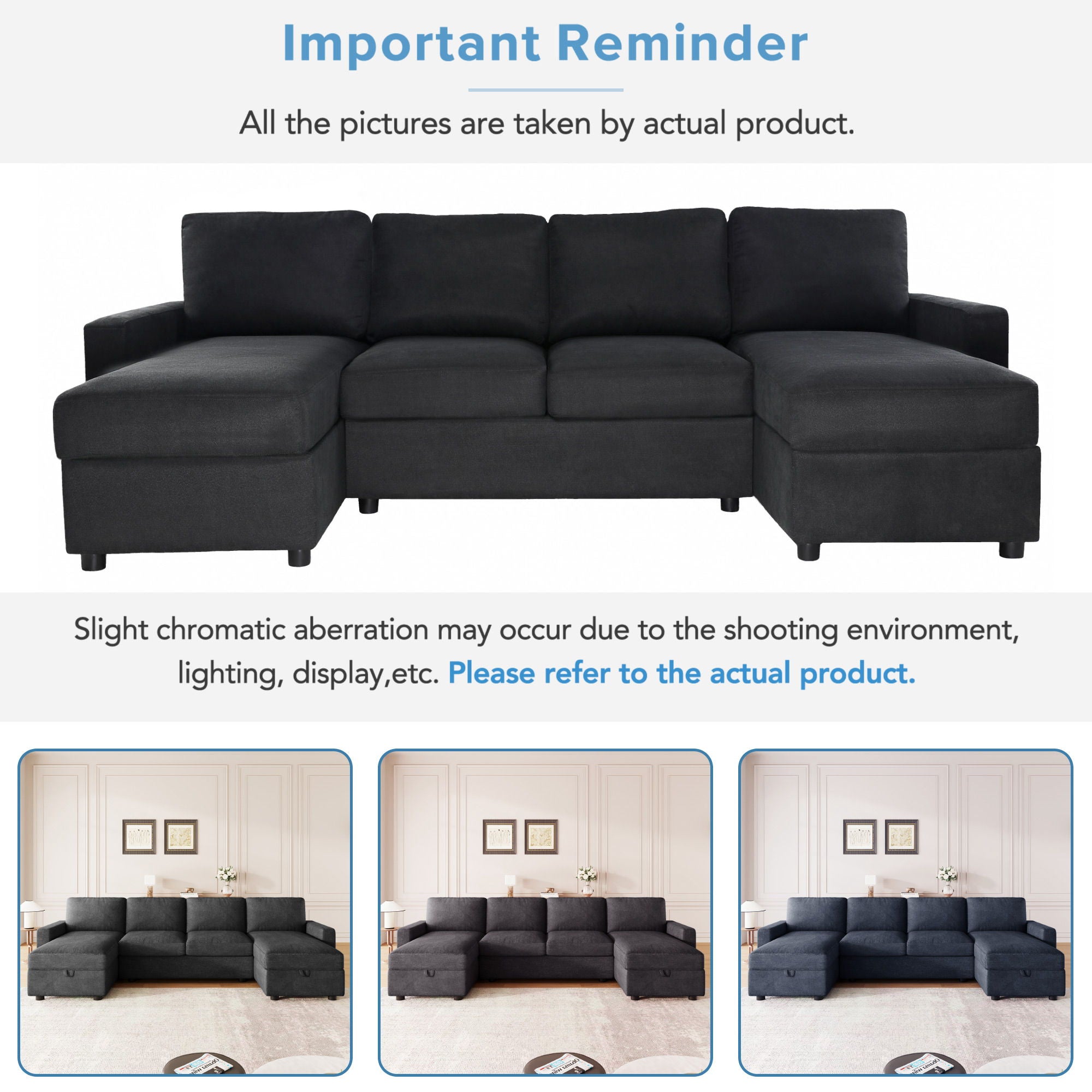 Convertible Sectional Sofa With Storage Chaise Lounges And USB Ports