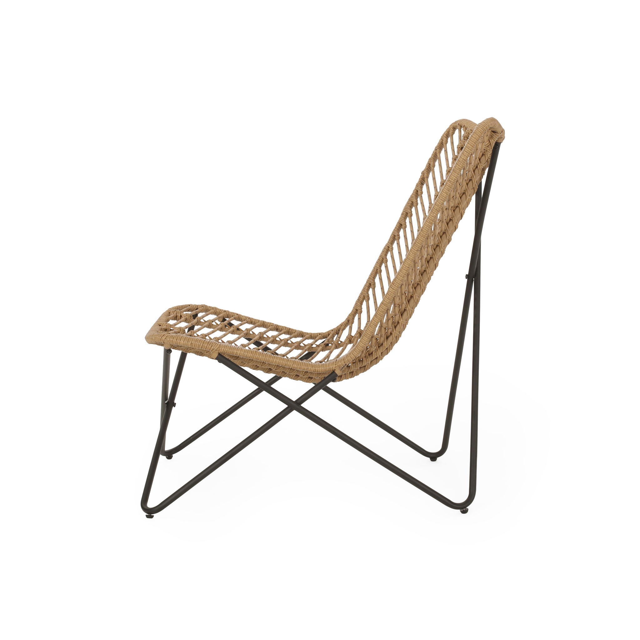 Wicker Chair With Geometric Cross Base, (Set of 2) - Light Brown