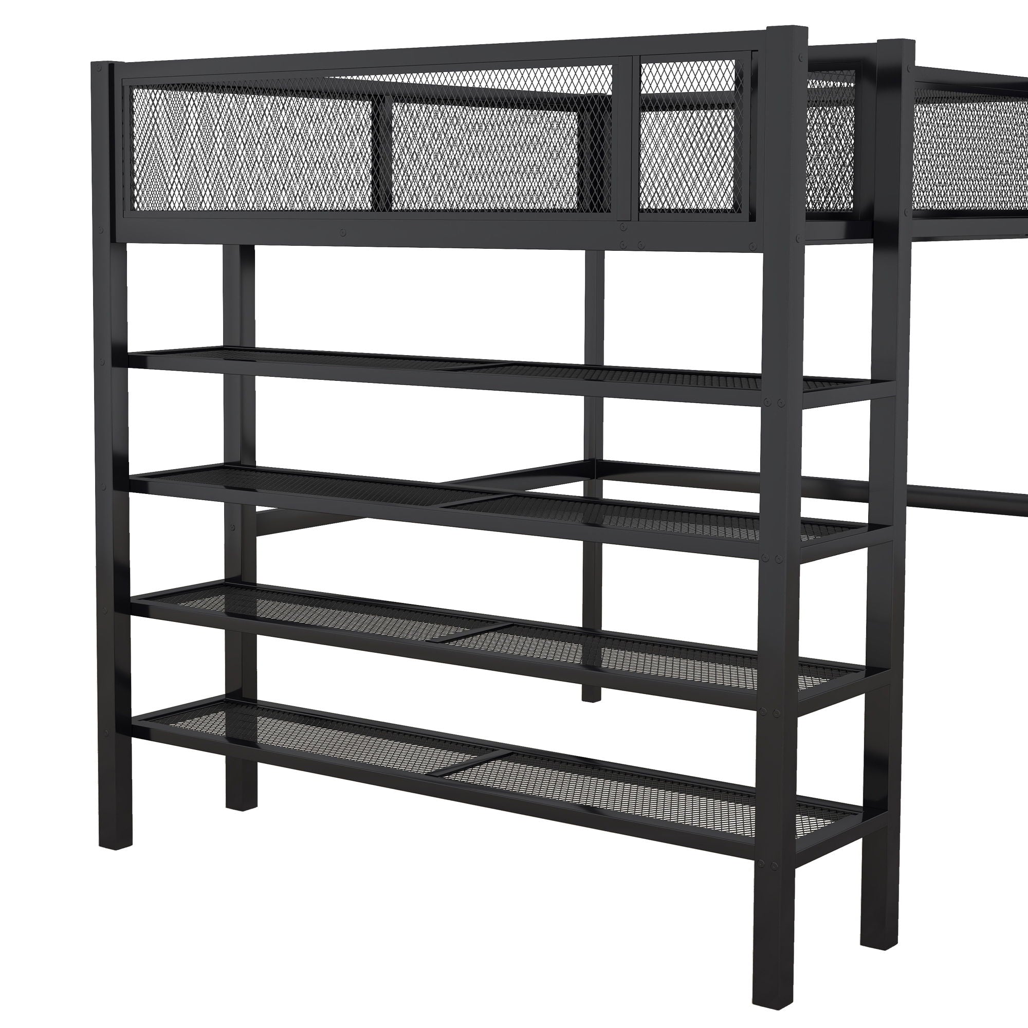 Loft Bed With 4 Tier Shelves And Storage