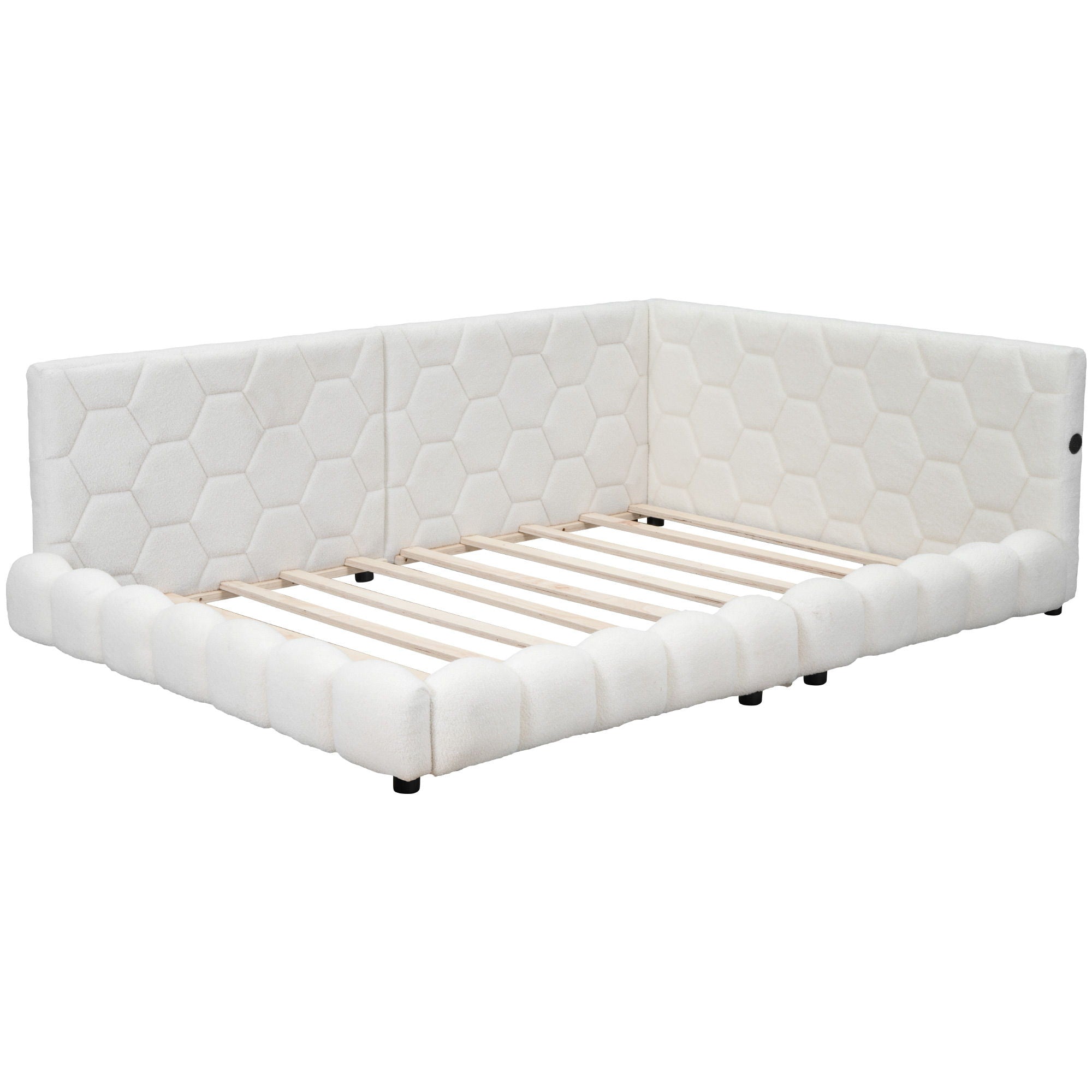 Upholstered Full Size Platform Bed With LED Belt And USB Ports - White