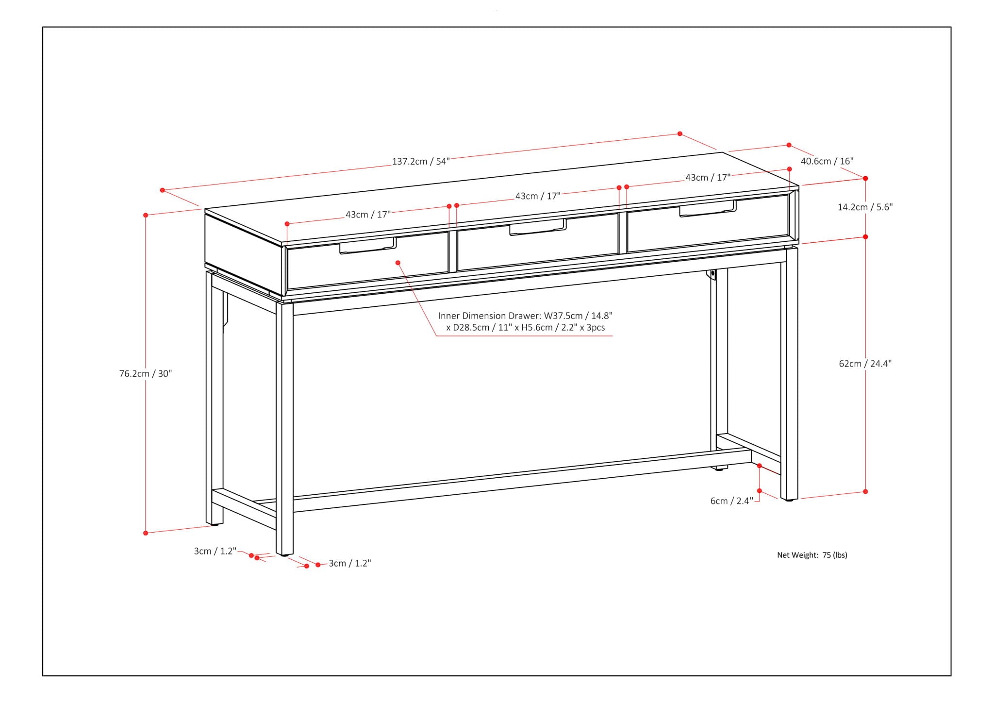 Banting - Mid Century Wide Console Table - Walnut Brown