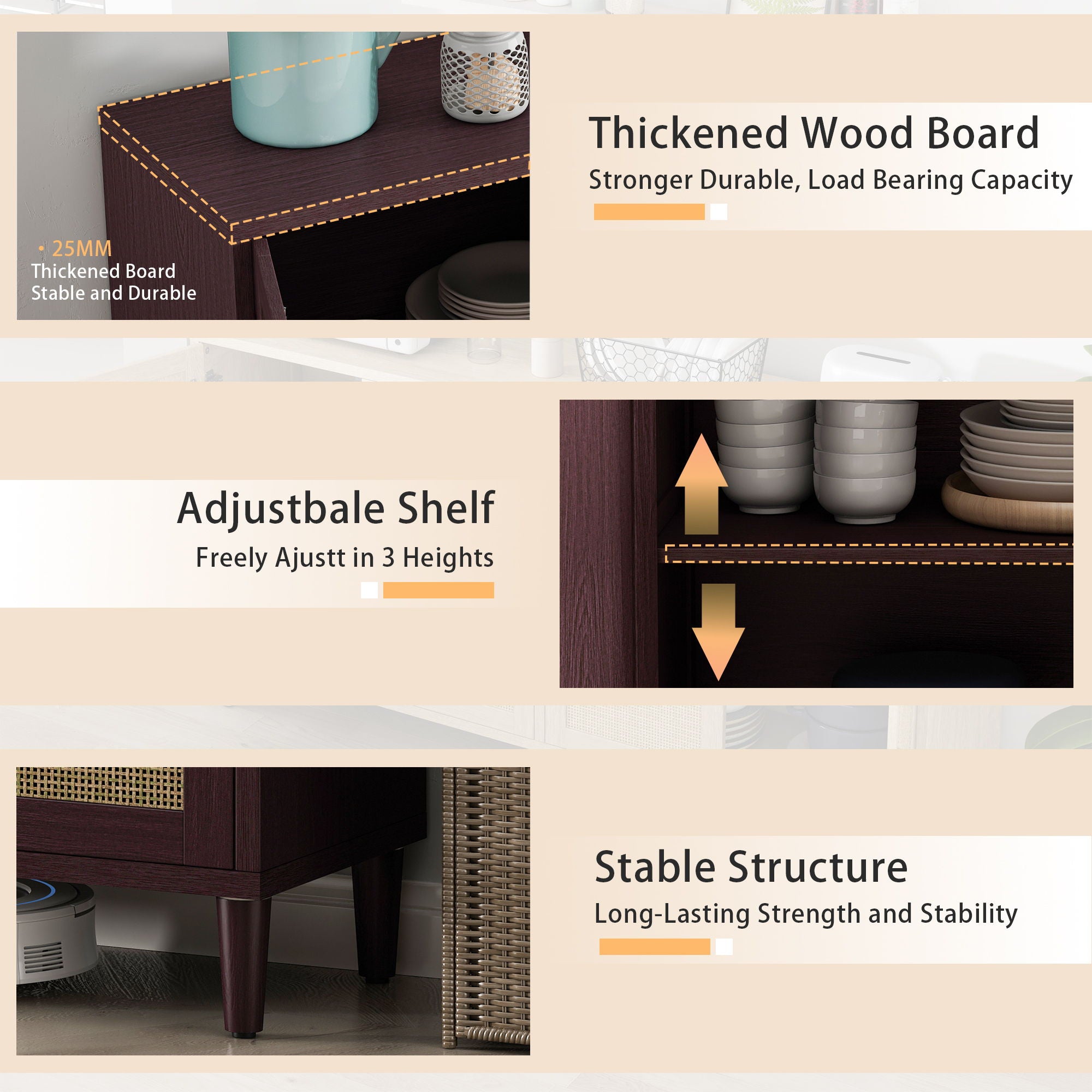 Buffet Cabinet With Adjustable Shelves For Kitchen