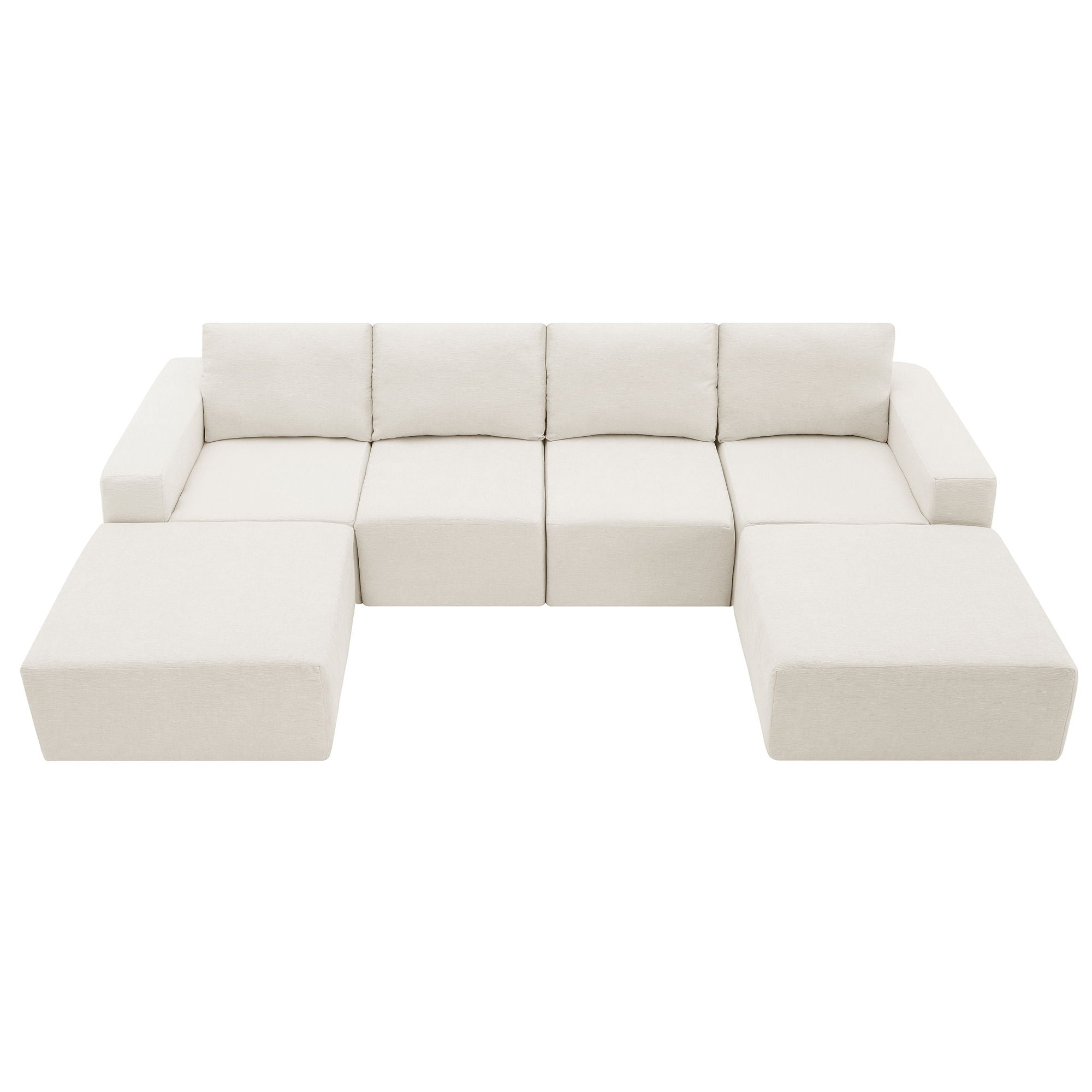 Modular U Shaped Sectional With Ottomans, Luxury Cloud Floor Couch With Deep Seat Fully Compressed Upholstered Sofa