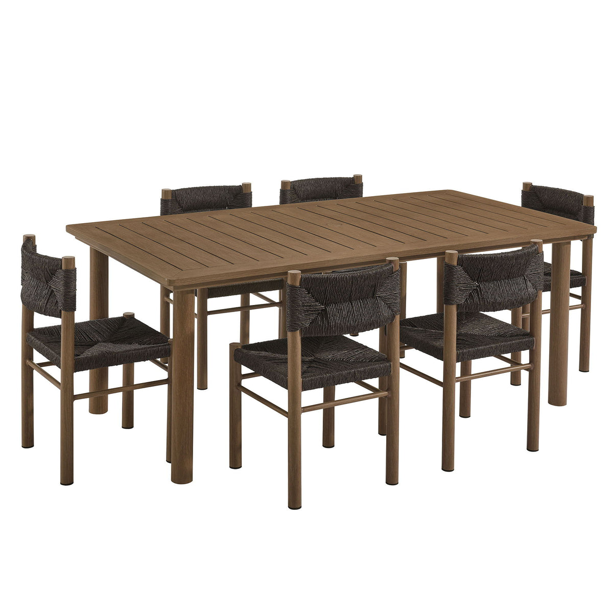 Parkland 7-Piece Rectangular Outdoor Patio Rattan and Aluminum Dining Table and Chairs Set by Modway