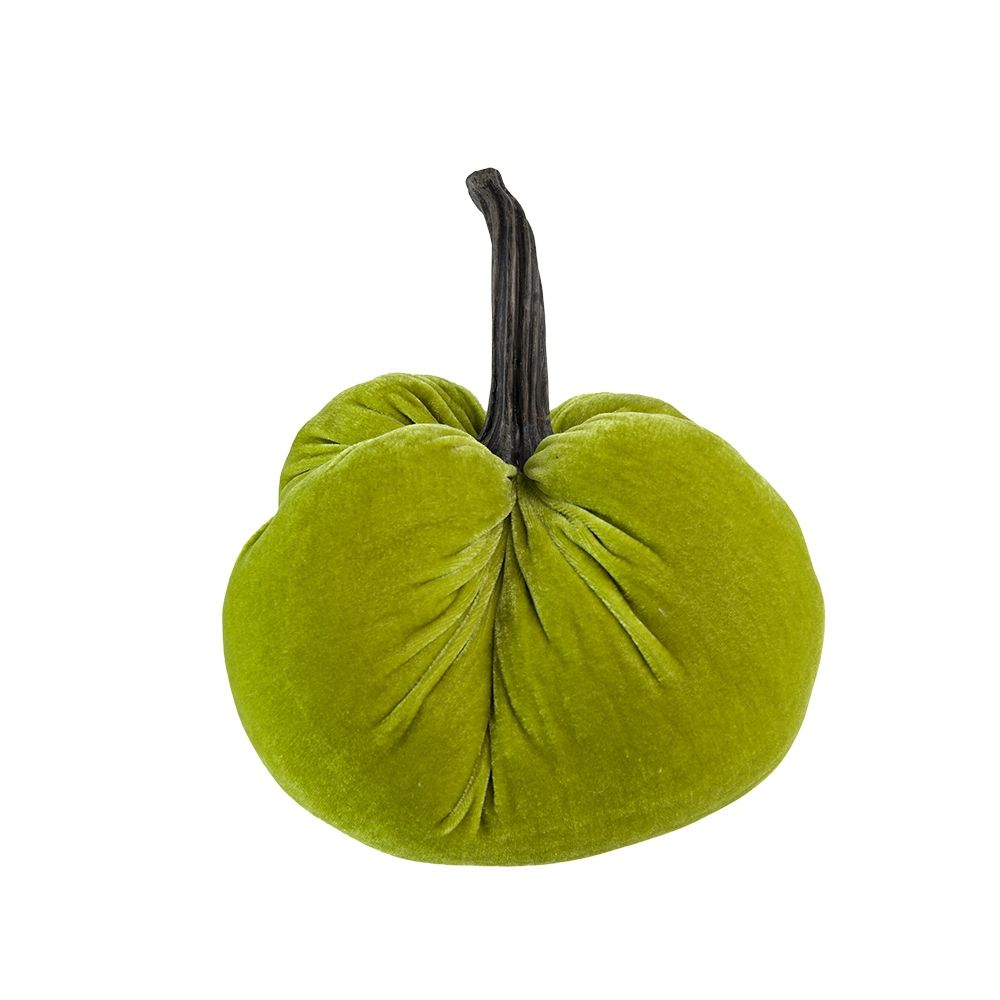 Velvet Weighted Pumpkin With Resin Stem Apple, Pumpkin Ornament Decor For Holiday Harvest Festival Fall Festival & Thanksgiving (Set of 2) - Green