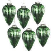 Tear Drop Ornament, Glass Decorative Hanging Christmas Tree Ornaments For Holiday Party Decorations (Set of 6) - Green