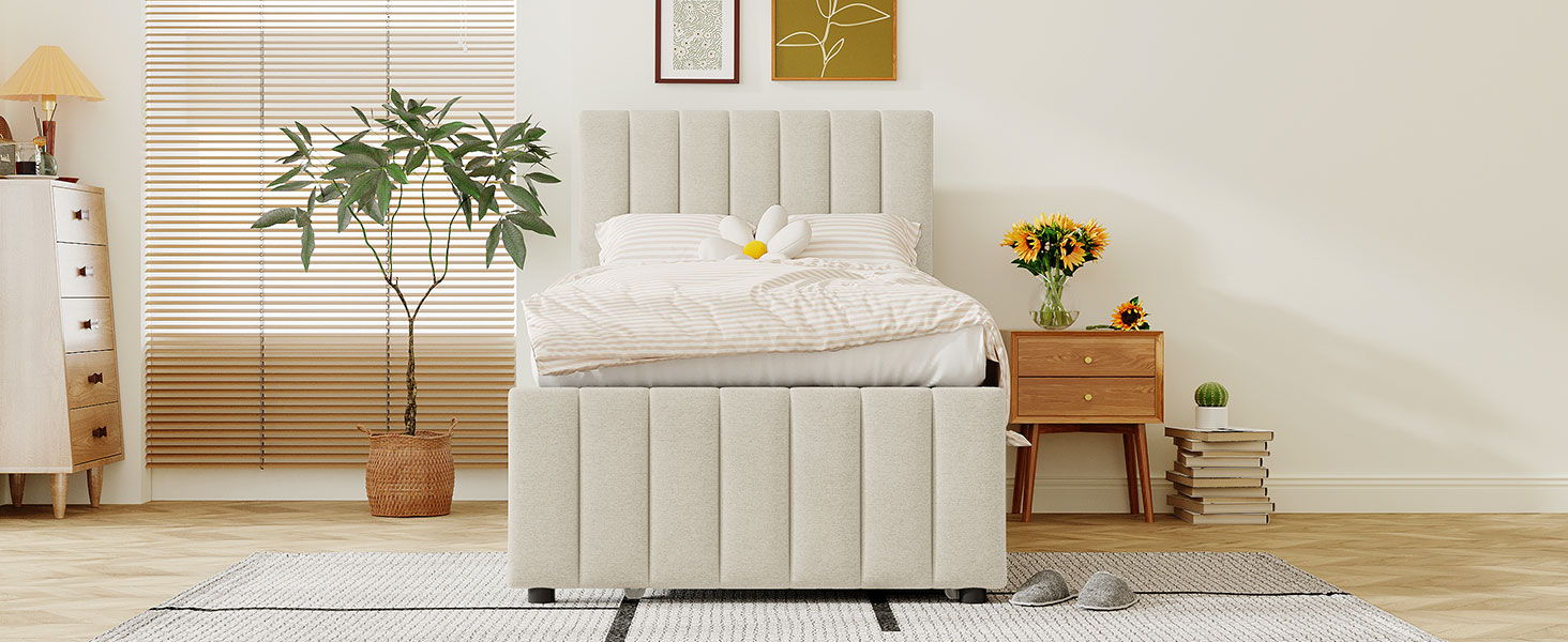 Upholstered Design Platform Bed With Trundle