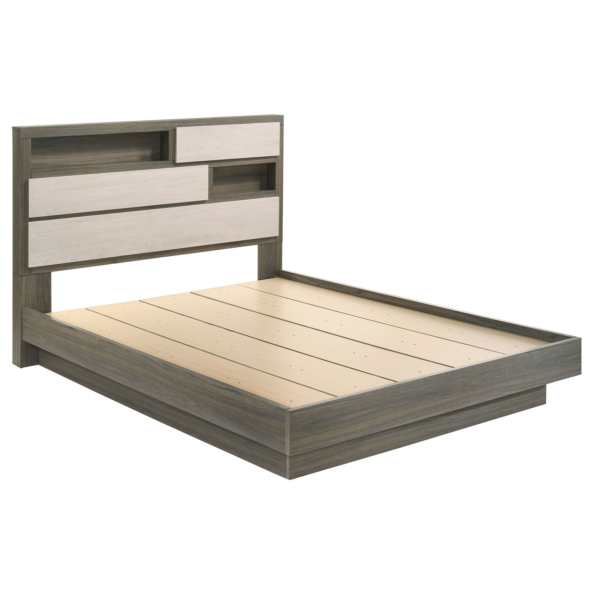 4 Piece Queen Bedroom Set With Built In Storage And Mirror - Oak