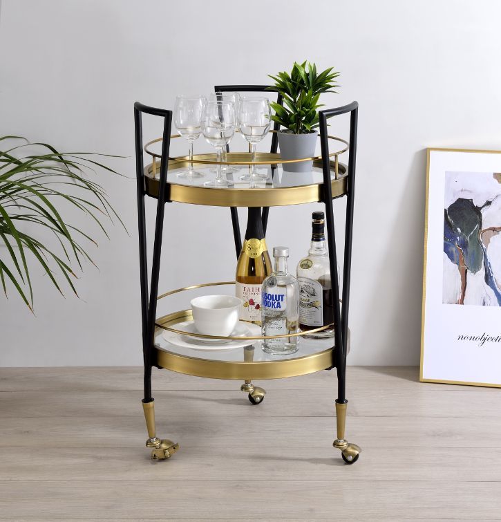 ACME Vries - Serving Cart - Black & Gold Finish | Meri Furniture