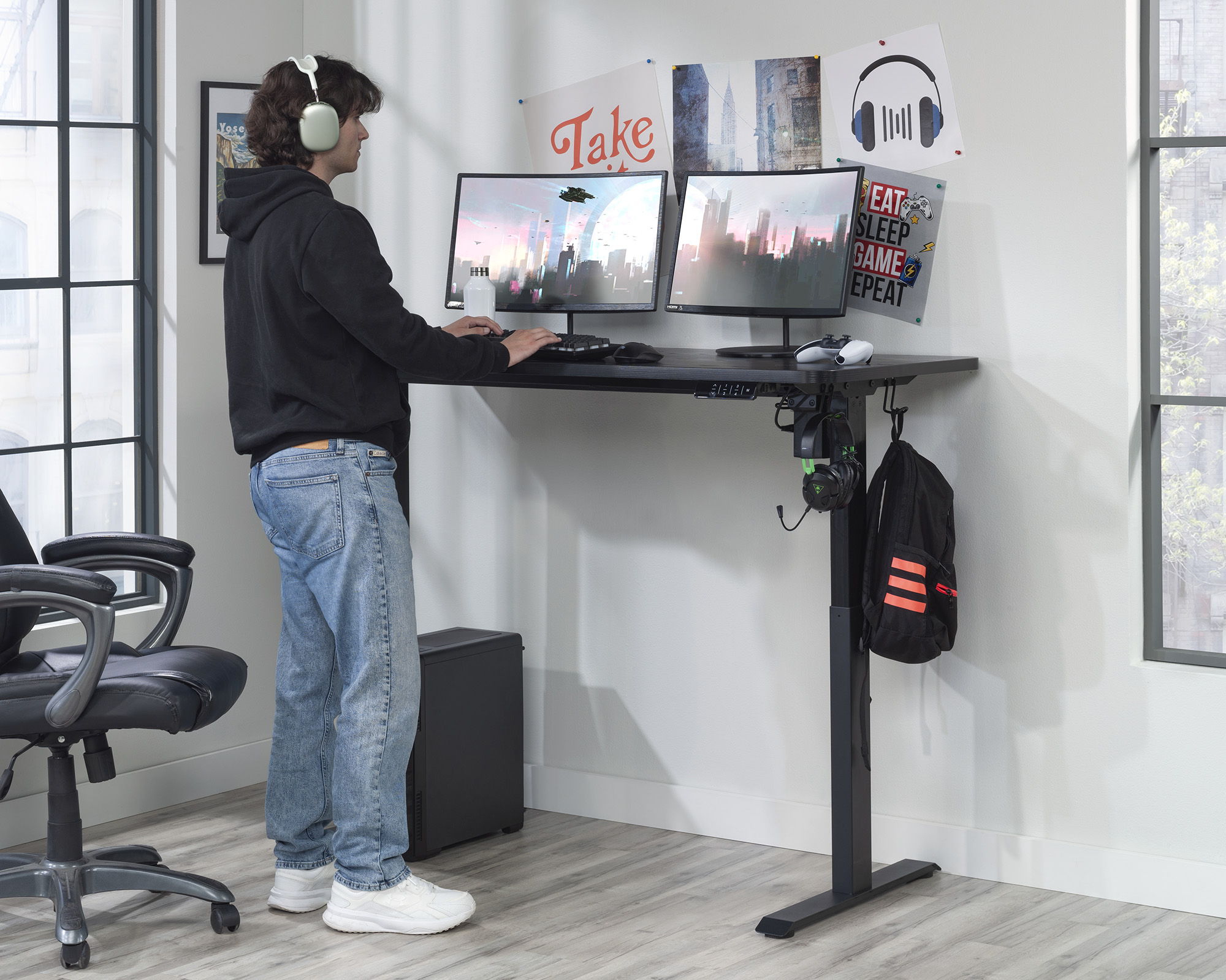60" x 27" Electric Standing Desk in Black