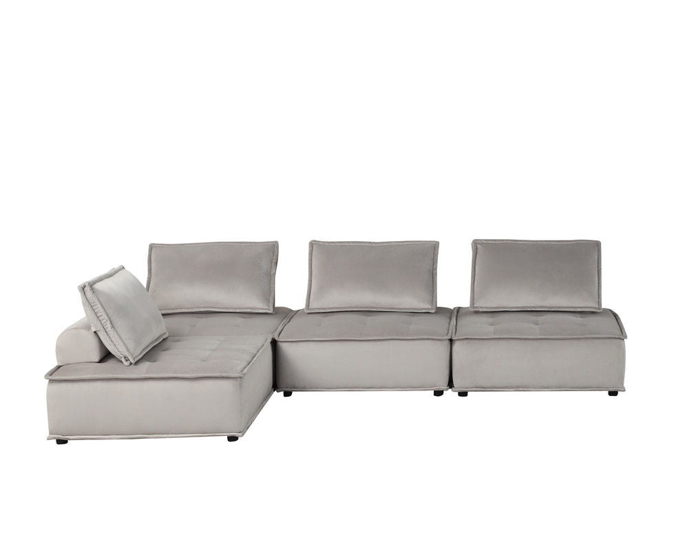 Anna 120"W Light Gray Velvet 4 Pc Sectional Sofa