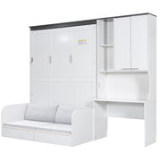 Multi Functional Murphy Bed With Sofa, Desk, And Storage Cabinet, Queen Size - White