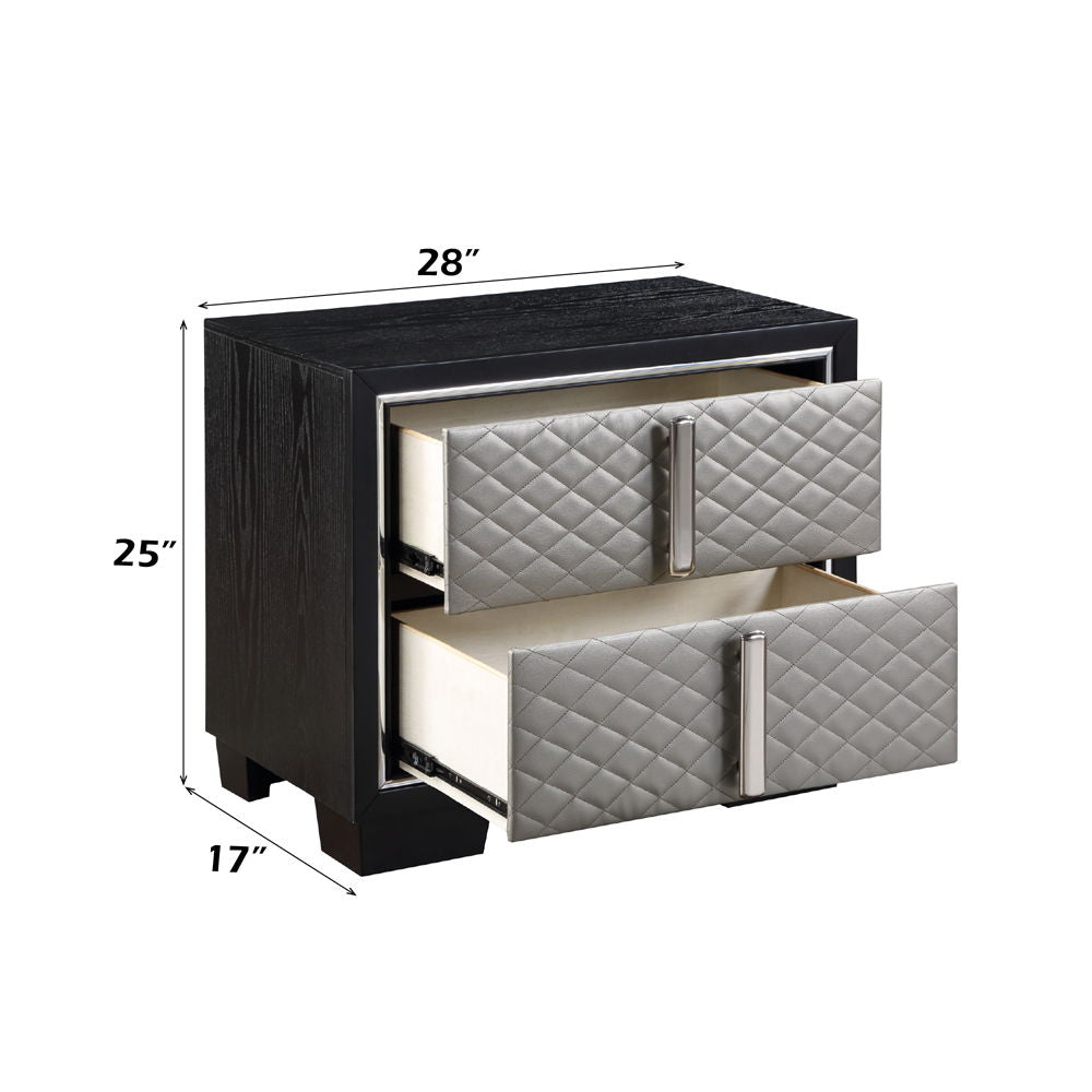 Nicola - Nightstand - Silver Synthetic Leather & Black