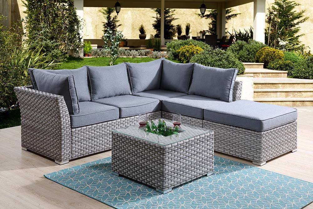 ACME Laurance - Patio Set - Gray Fabric & Gray Finish | Meri Furniture