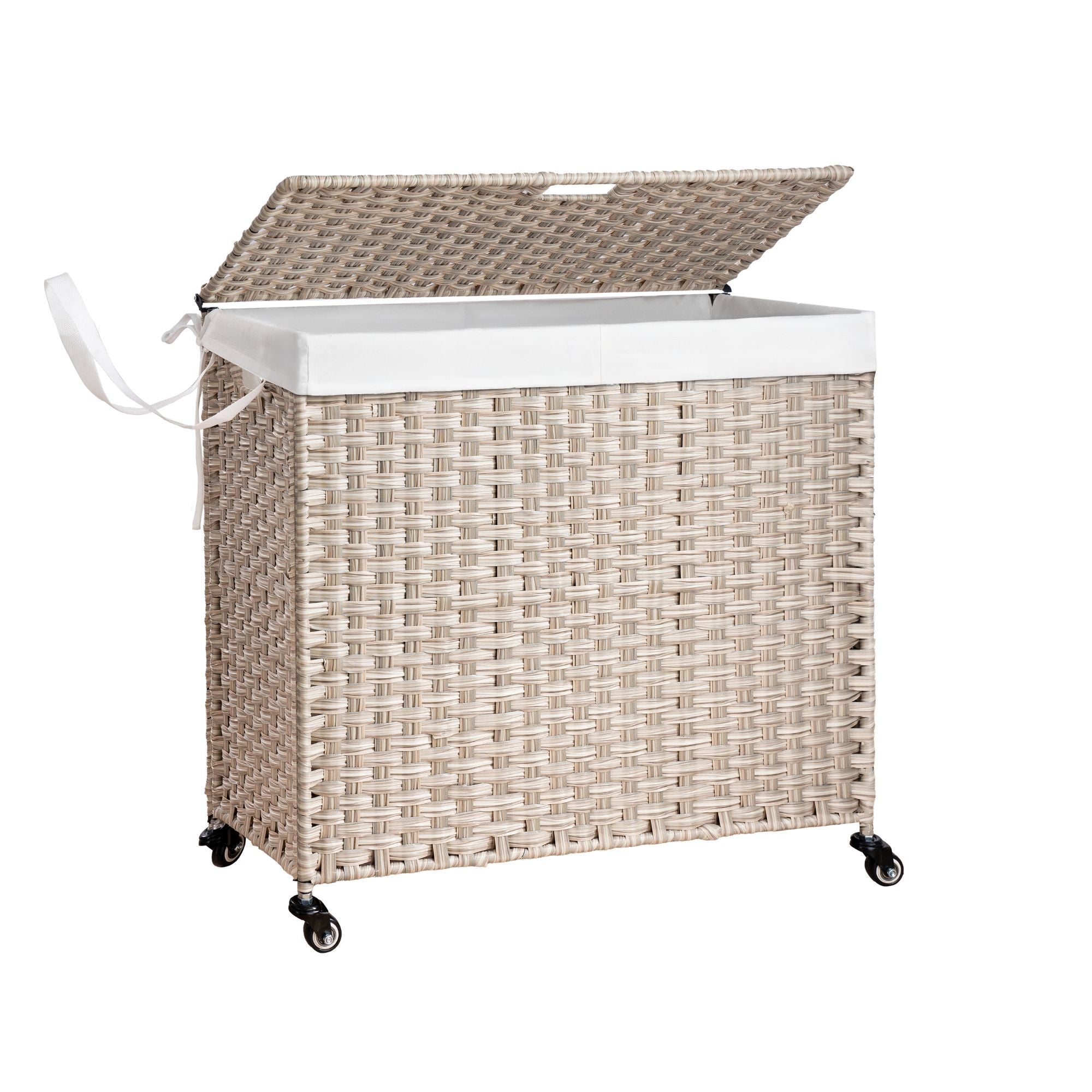Laundry Hamper With Lid PE Rattan Powder Coating Frame Clothes Hampers With 2 Removable Bags