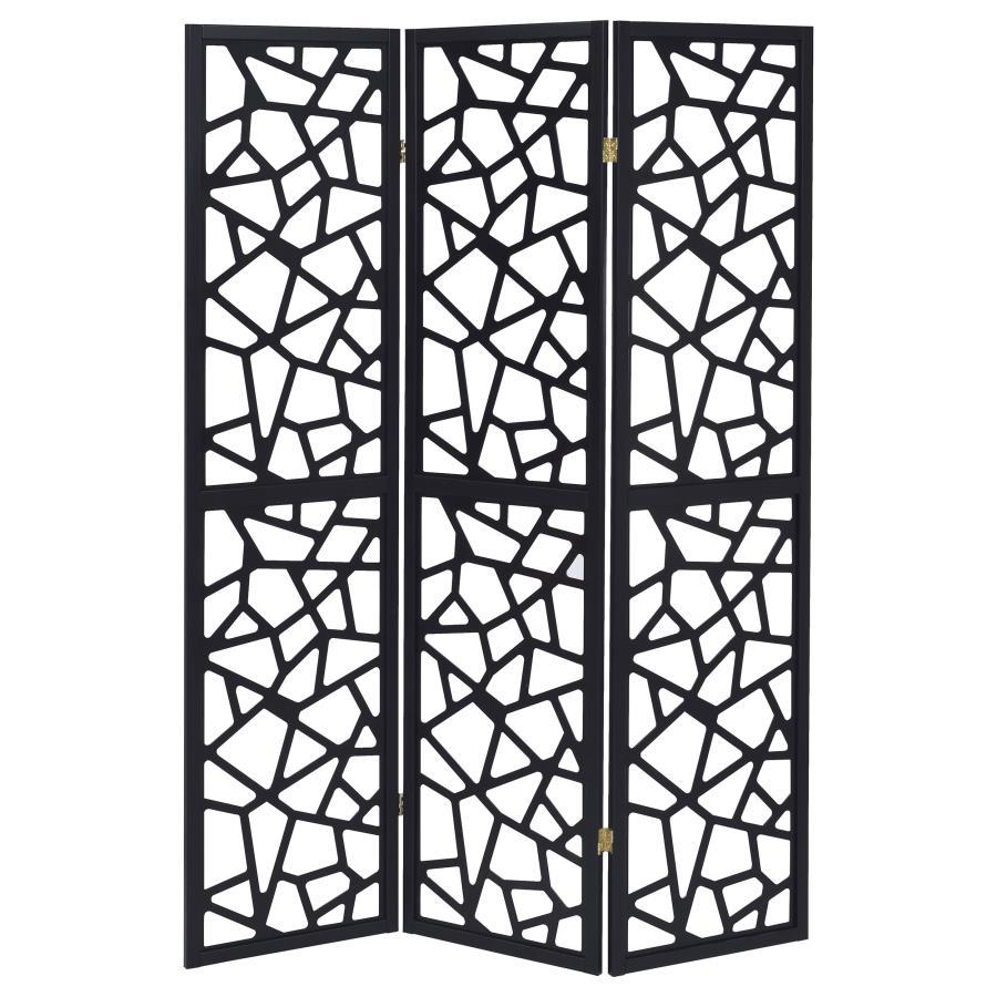 Nailan - 3-Panel Room Divider Folding Screen Open Mosaic - Black