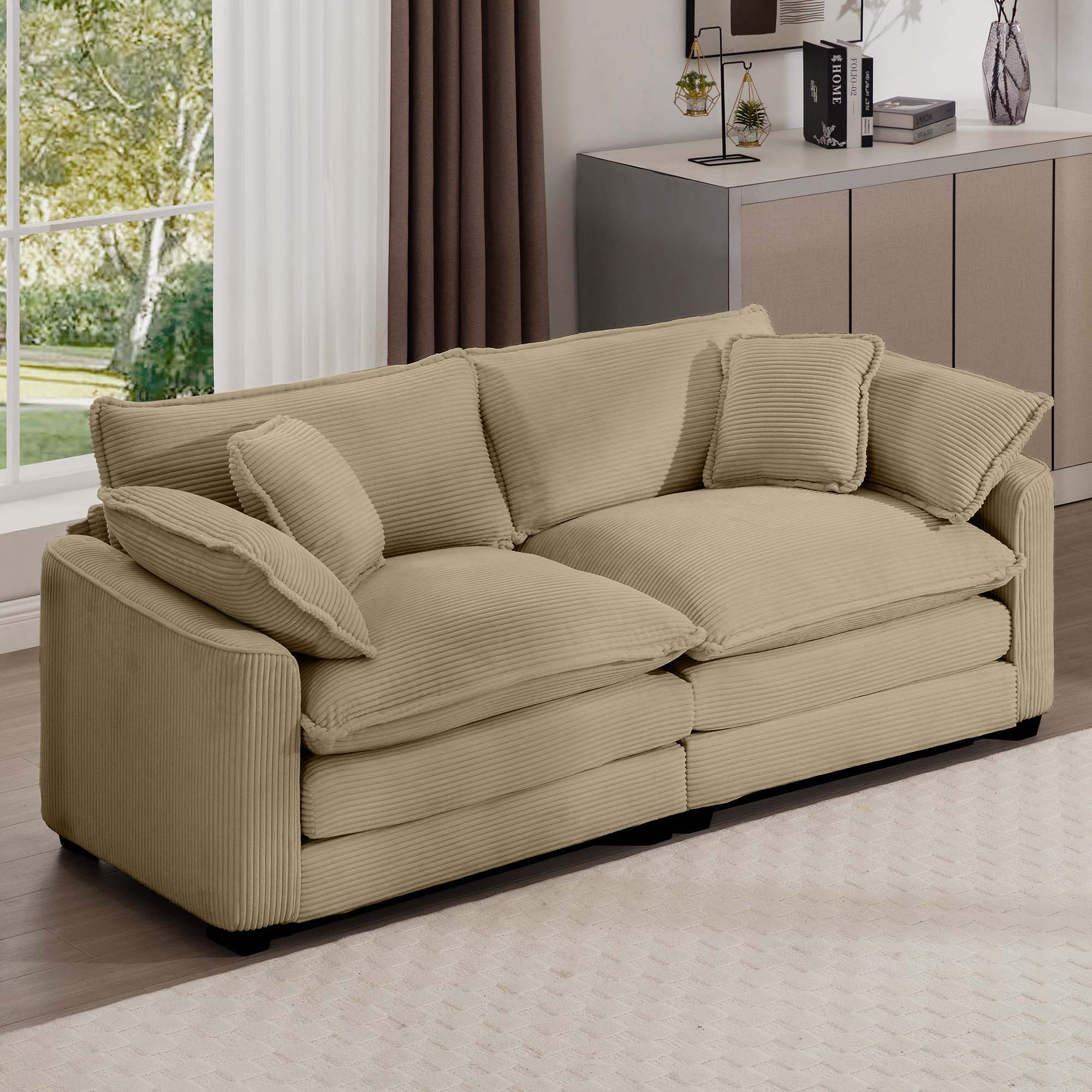 Modern 2 Seater With 4 Pillows, Upholstered Deep Seating Loveseat