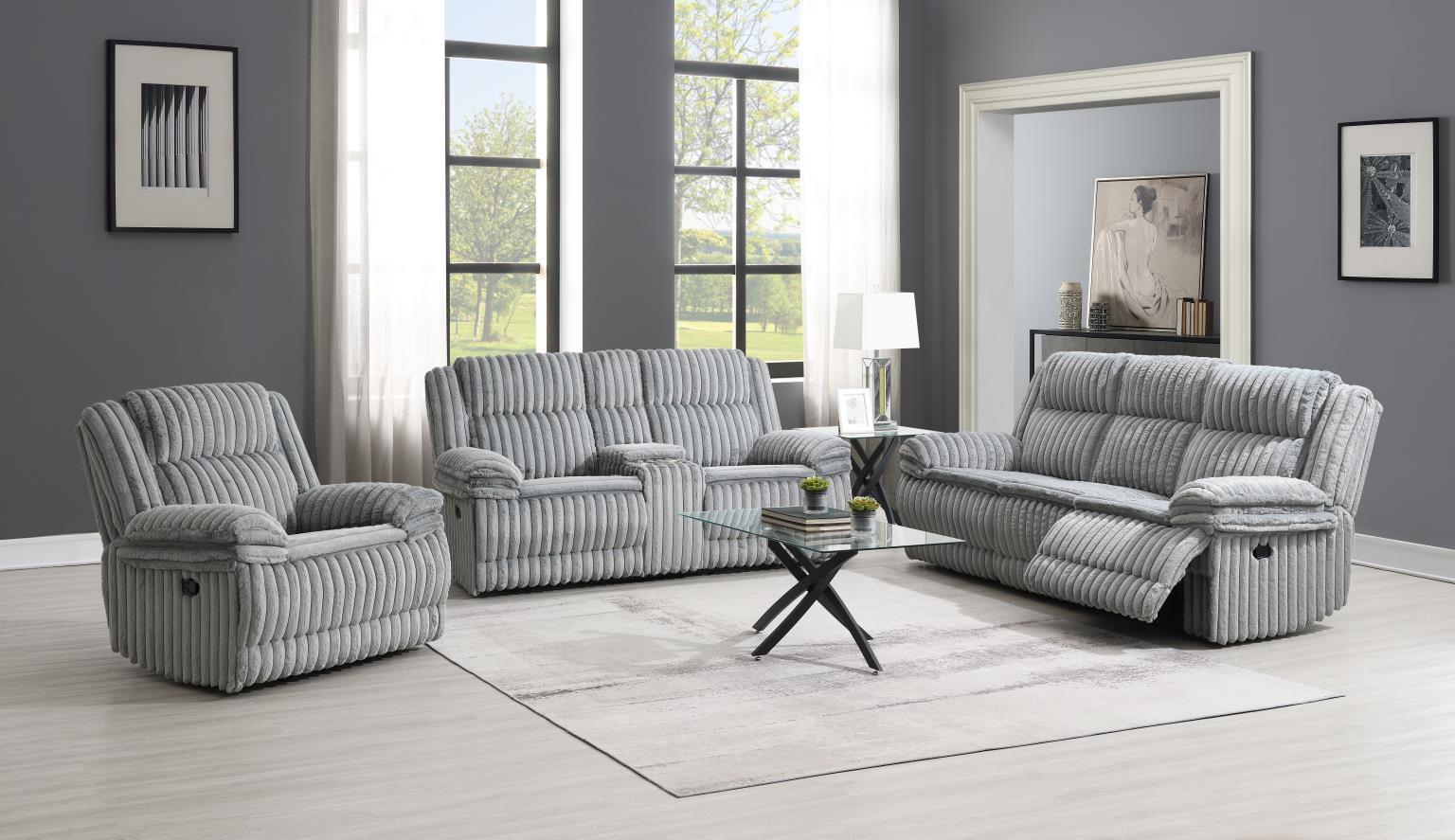 U113 - Corduroy Motion Loveseat - Gray