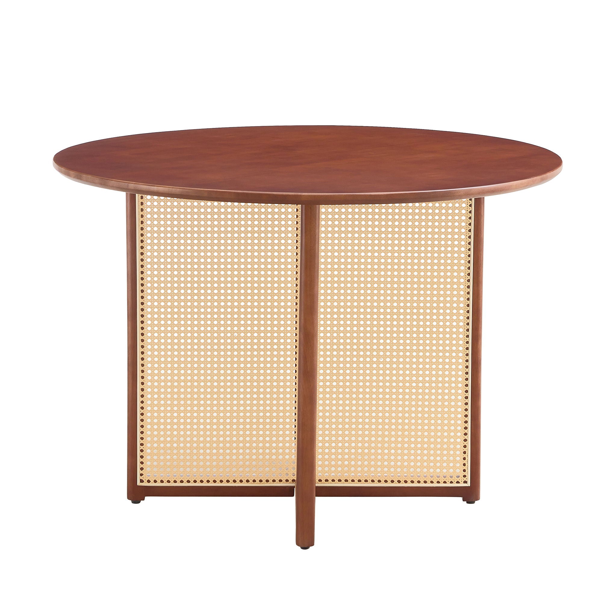 Retro Round Table With Imitation Rattan Rubber Wood - Walnut