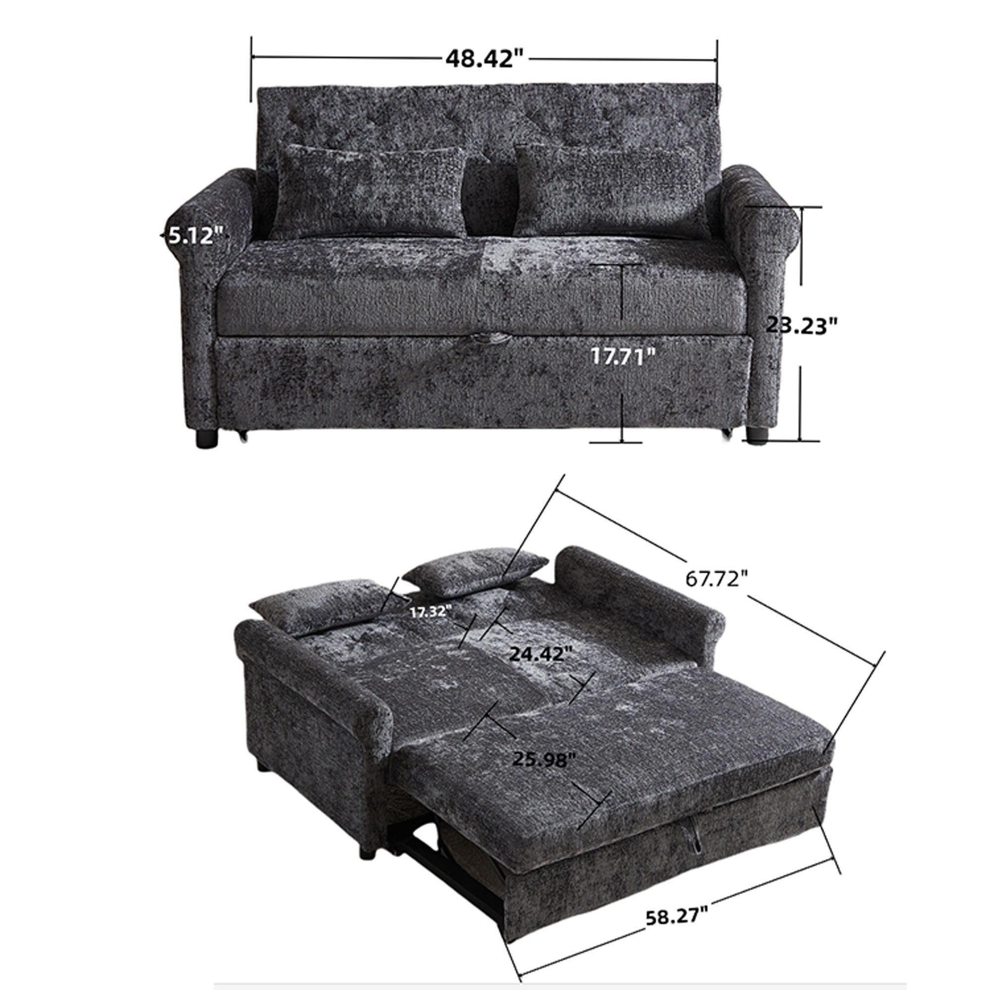 Loveseat Sofa Bed, Pull - Out Couch Sleeper & 2 Pillows