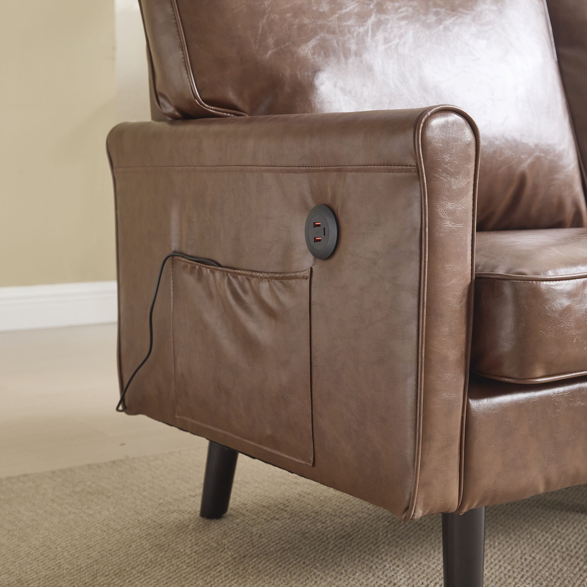 Mid Century Modern Loveseat Sofa With USB Ports, Removable Pillow Cover