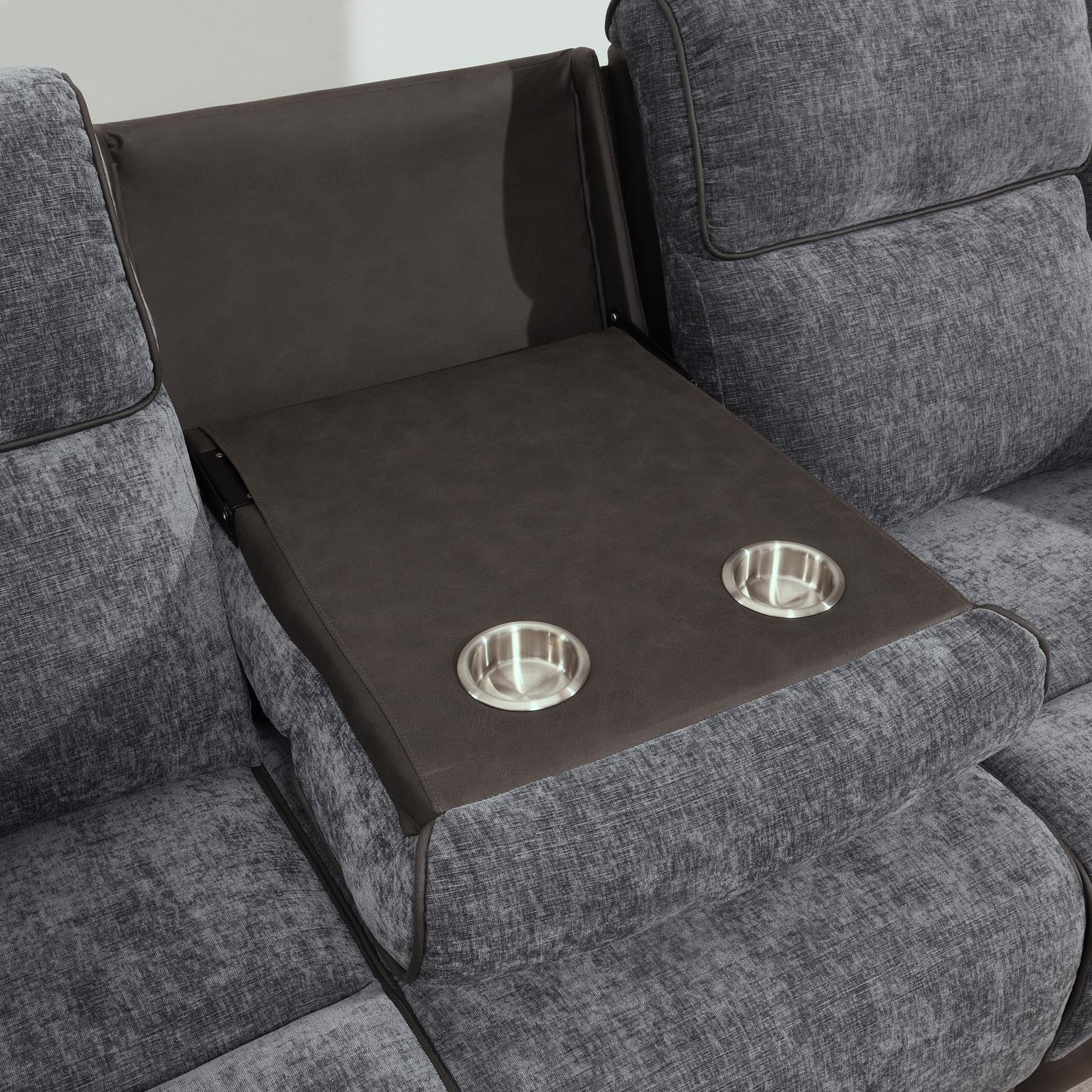U177 - Motion Sofa With Drop Down Table - Charcoal Gray