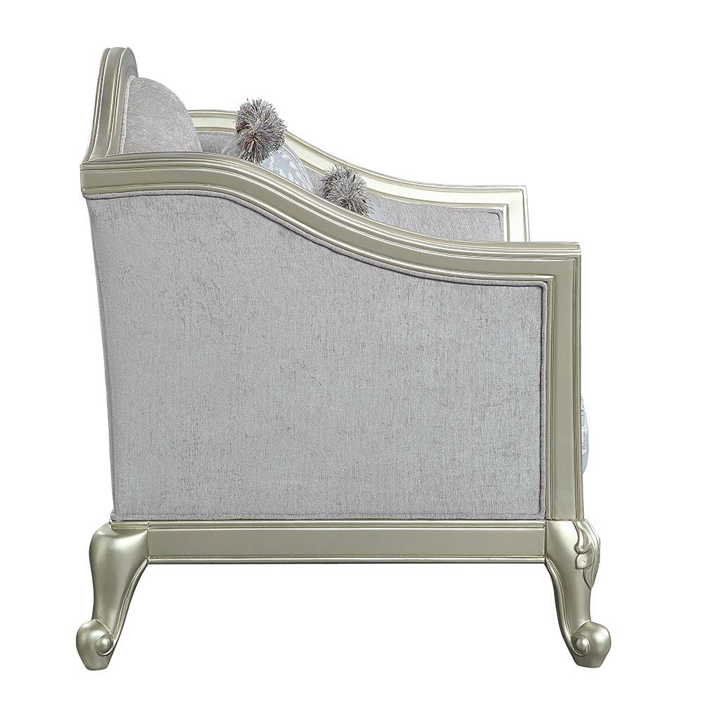 ACME Qunsia - Sofa - Light Gray Linen & Champagne Finish | Meri Furniture