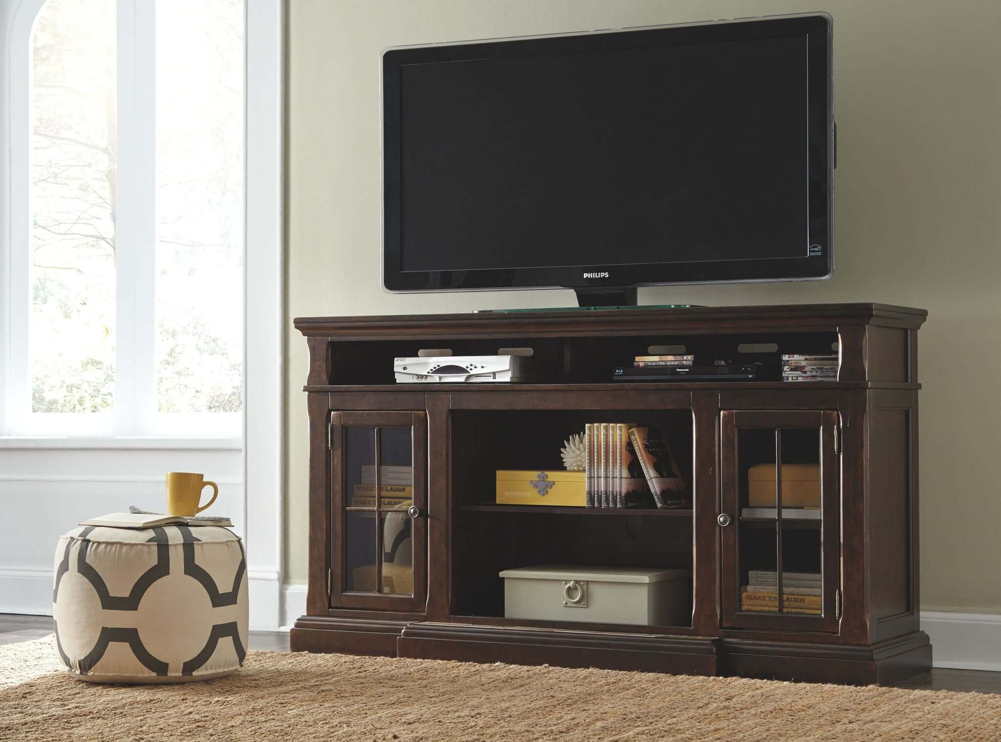 Roddinton - 2 Pc. - 74" TV Stand with Electric Infrared Fireplace Insert - Dark Brown