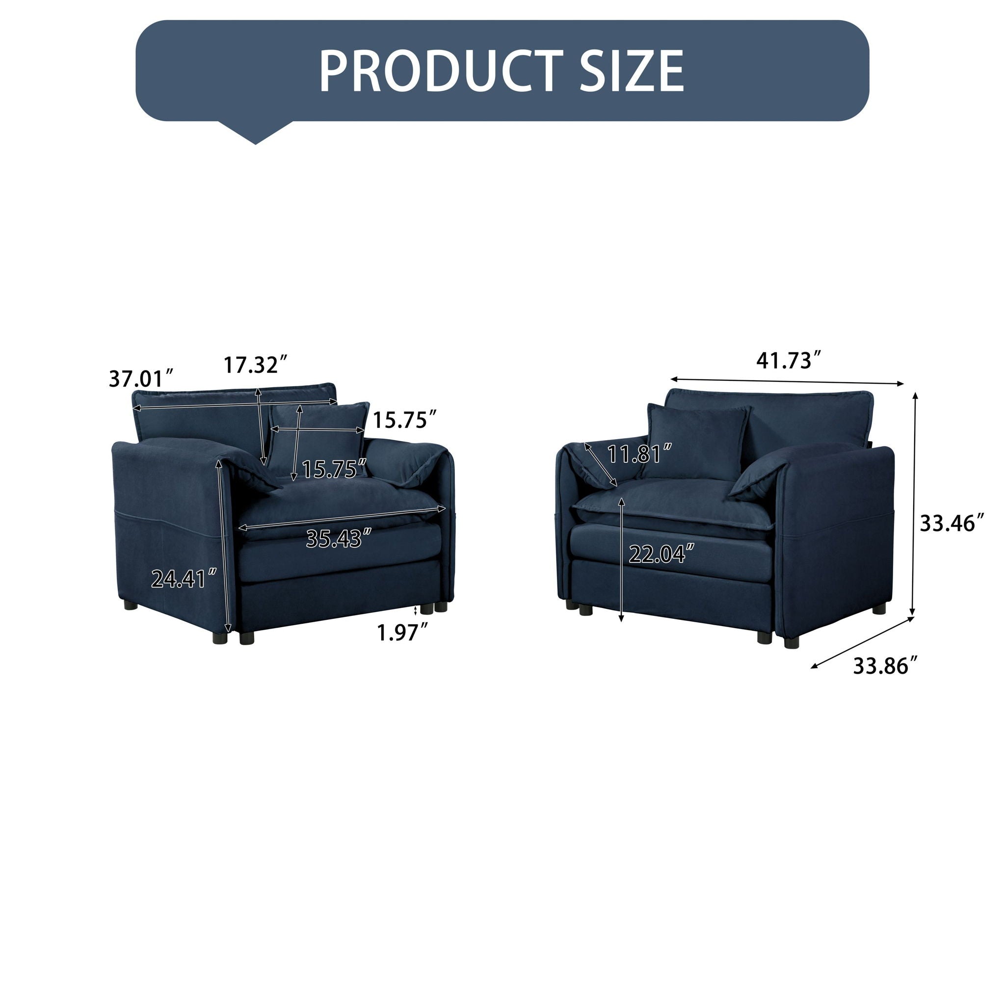 Modern Chenille Oversized Accent Chair, Comfy Single Sofa With Large Seat (Set of 2)