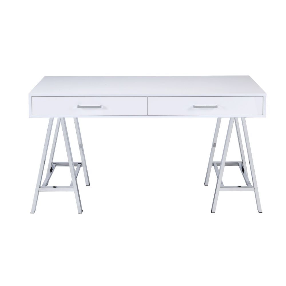 ACME Coleen - Desk - White High Gloss & Chrome | Meri Furniture