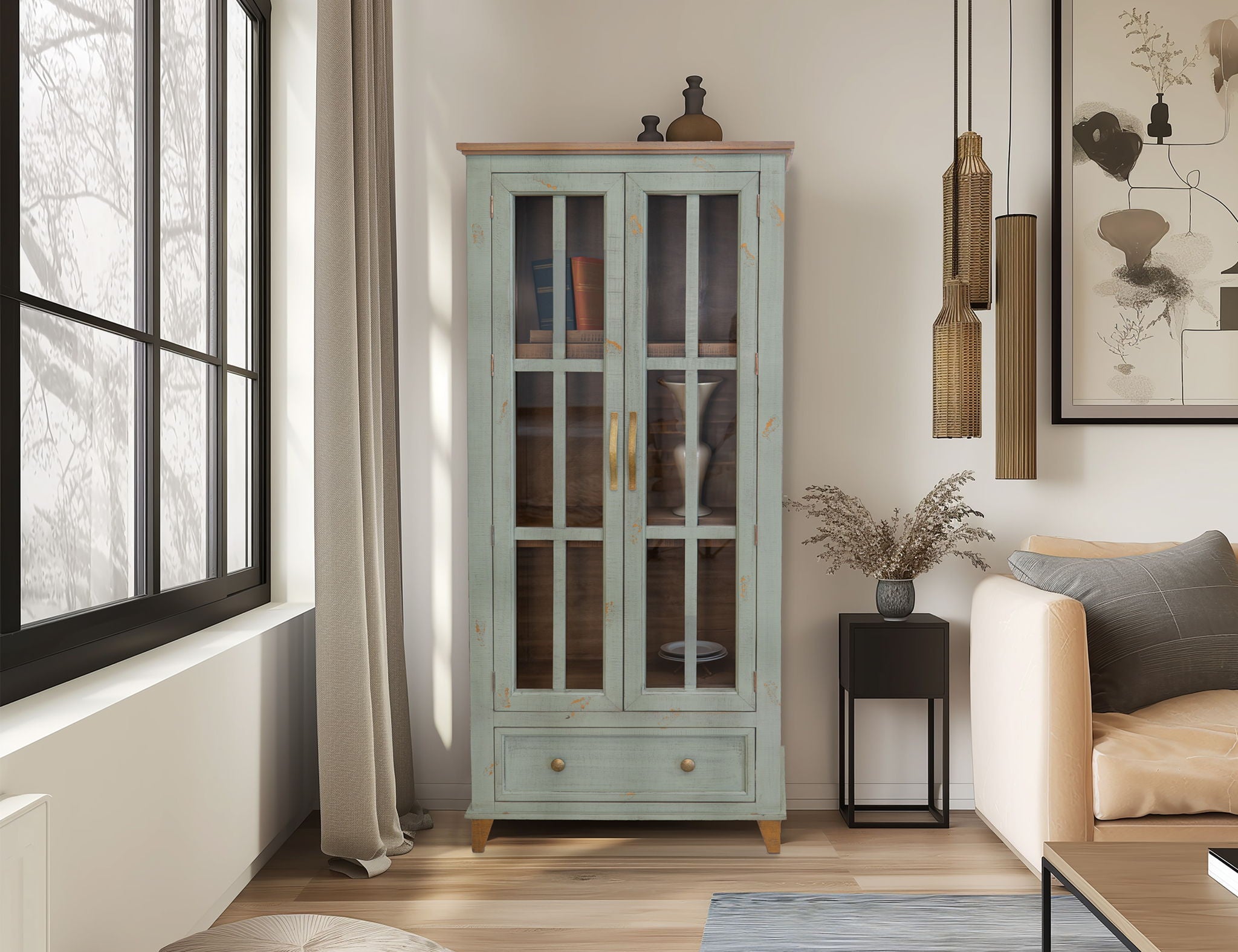 Toscana - 1 Drawer 2 Glass Doors Cabinet