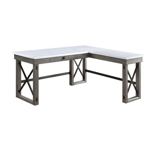 ACME Corner Writing Desk Orientation: "L" Shape Left Top Storage: 1 DrawerSlatted BaseMarble TopFull Extension Drawer GlideSide Metal Drawer GlideFelt Lined Drawer | Meri Furniture