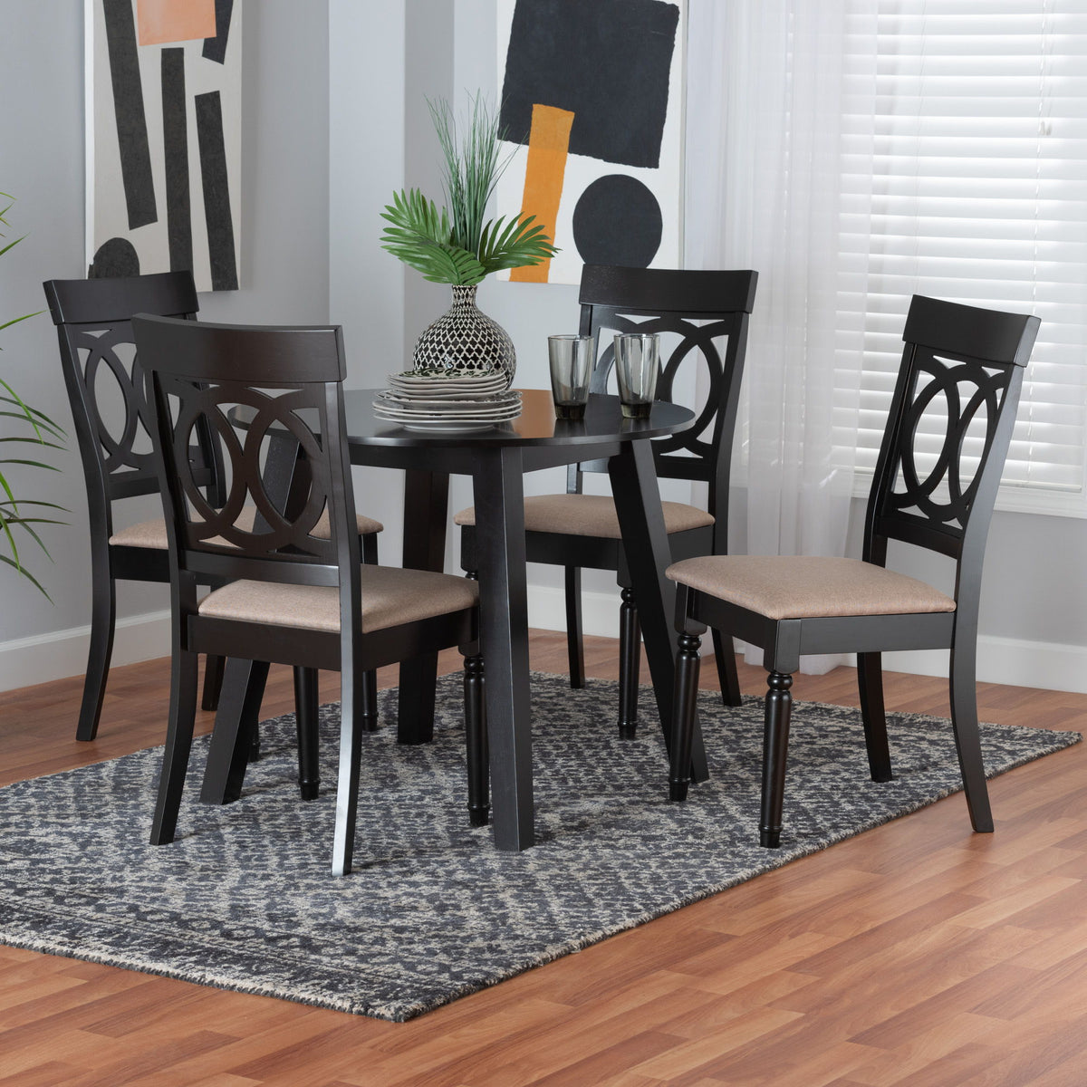 Charlottle Modern Beige Fabric and Dark Brown Finished Wood 5-Piece Dining Set