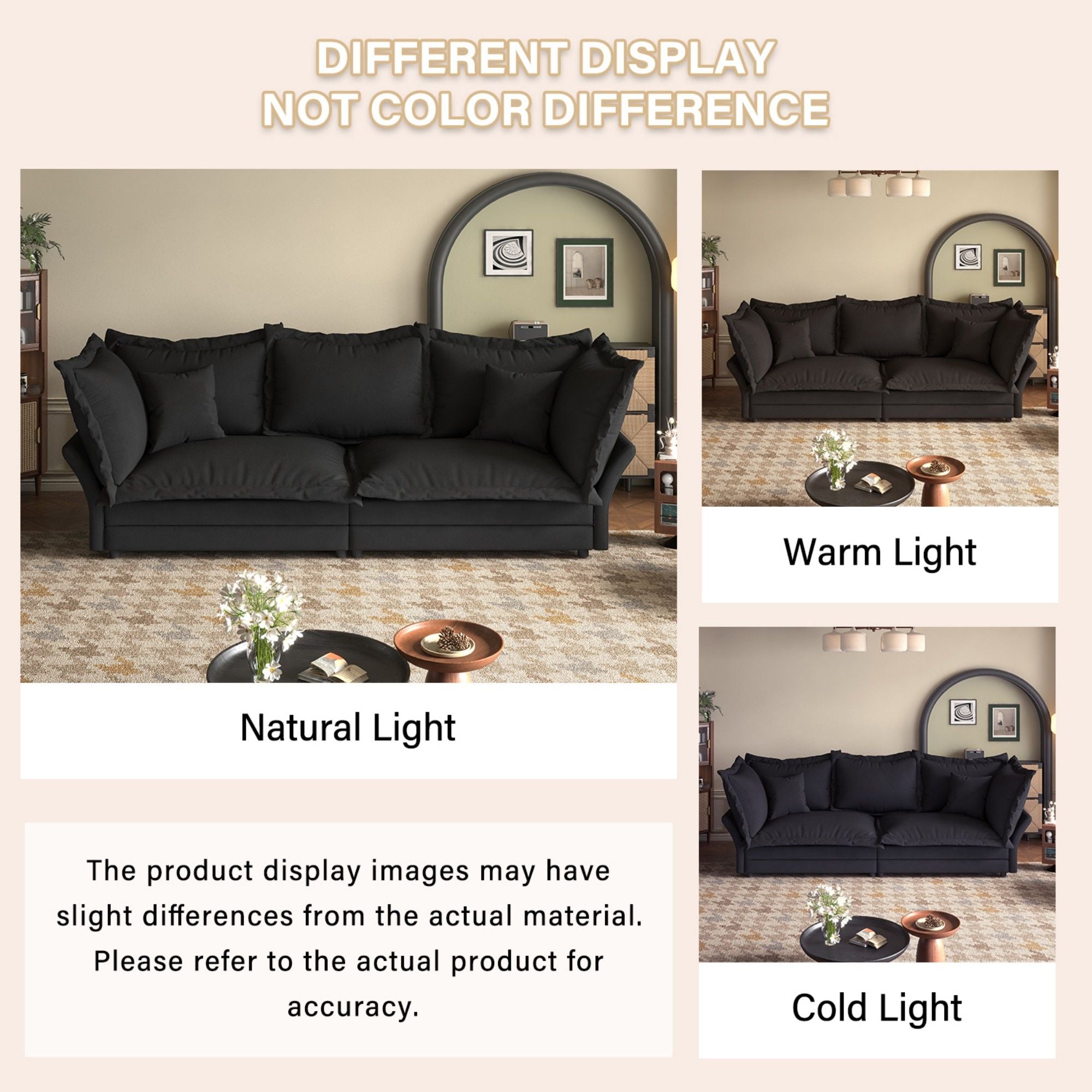 Modern Comfy Upholstered Sofa Cloud Couch, Deep Seat Couches With Multiple Large Soft Pillows