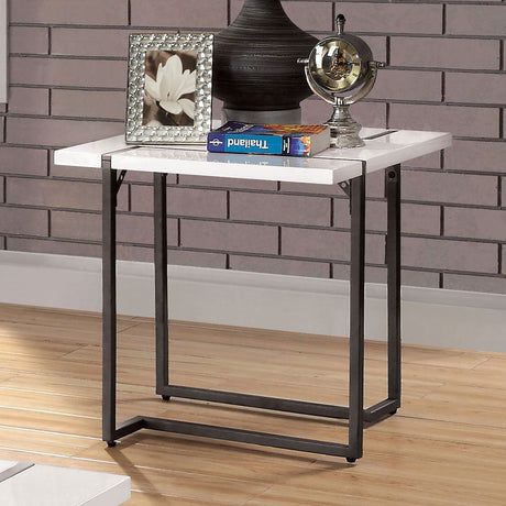 Furniture of America Izar - End Table - White / Gun Metal | Meri Furniture