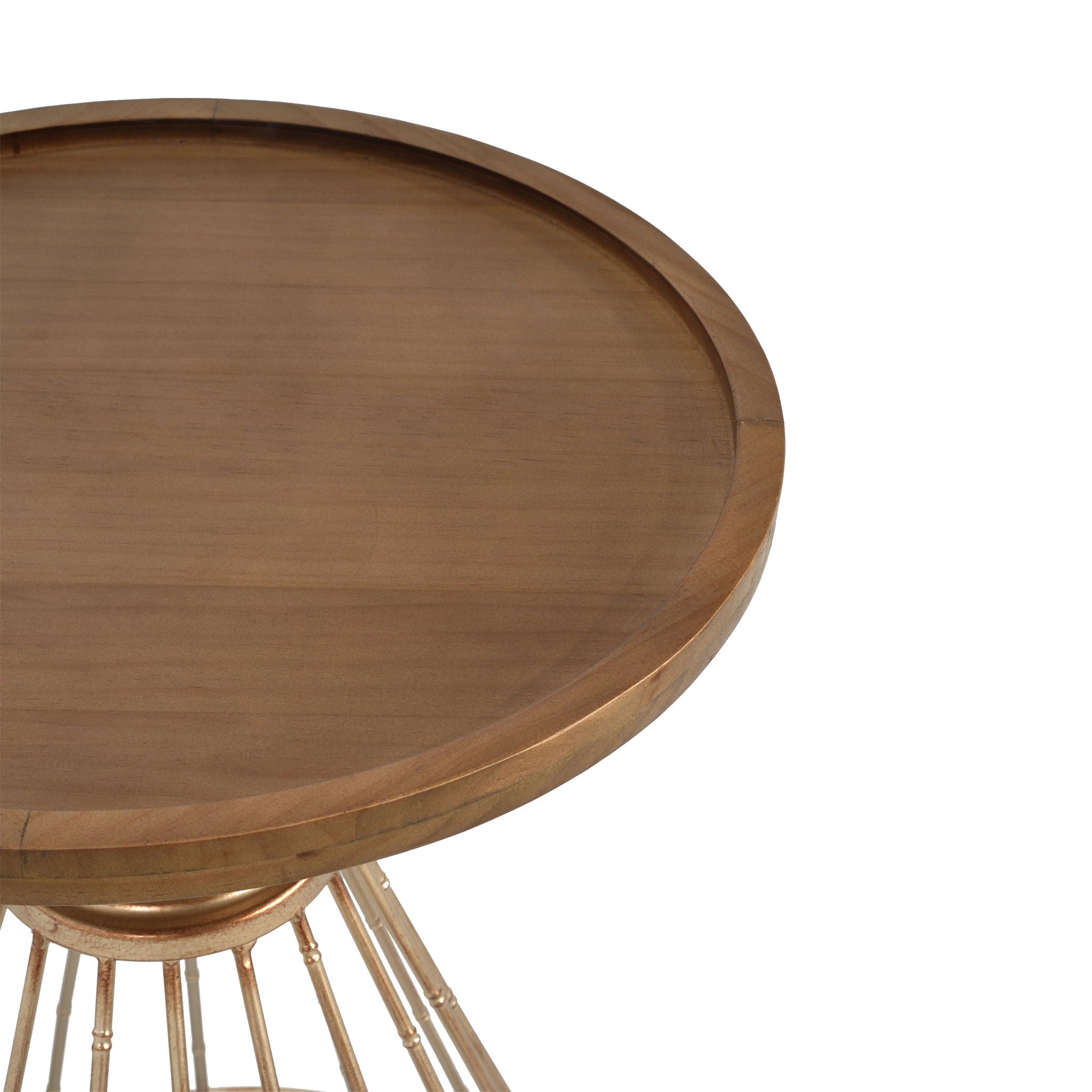 Hollow - Edge Retro Art Pine Side Table With Antique And Natural Color, Iron And Pine Construction - Antique Gold / Natural