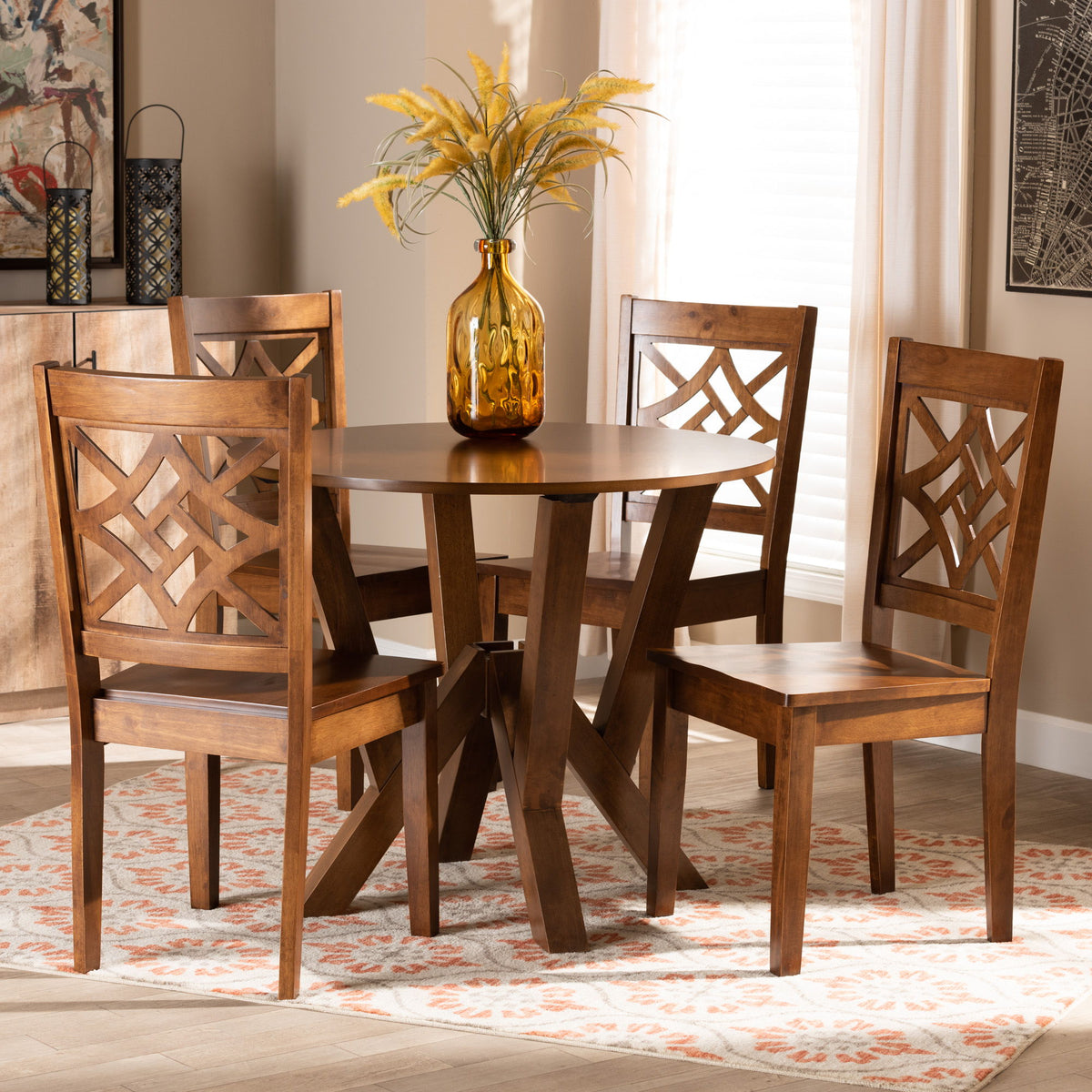 Kaila Modern and Contemporary Walnut Brown Finished Wood 5-Piece Dining Set