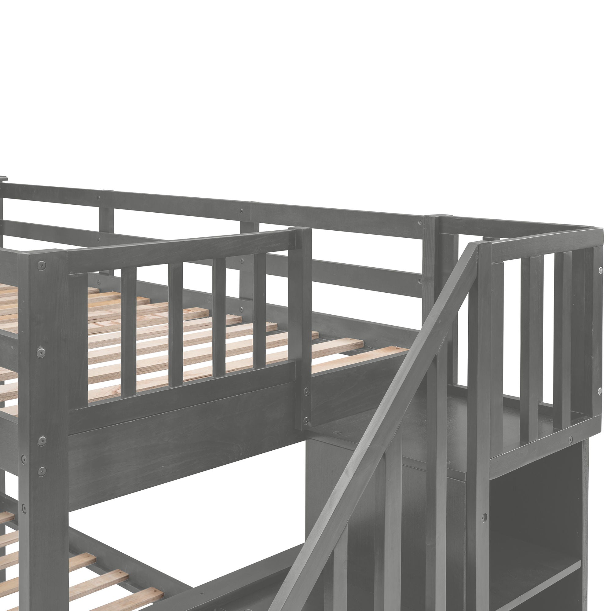 Stairway Bunk Bed With Storage And Guard Rail For Bedroom