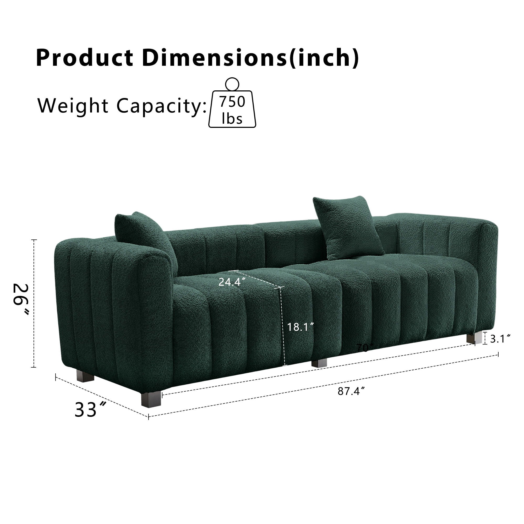 Modern 3 Seater Sofa With 2 Pillows