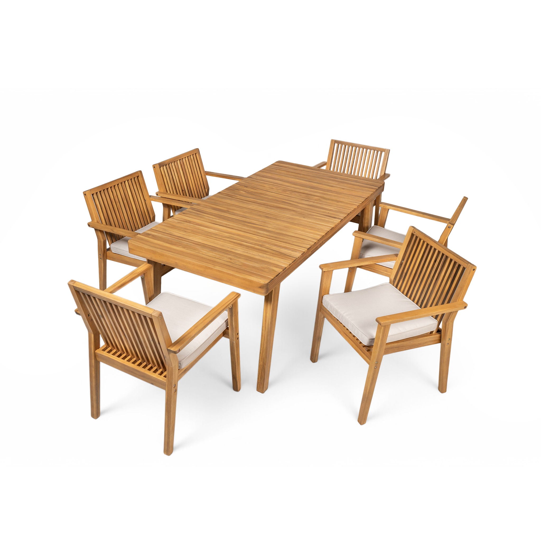 7 Piece Patio Furniture Set Acacia Wood Table And 6 Heavy Duty Cushioned Chairs