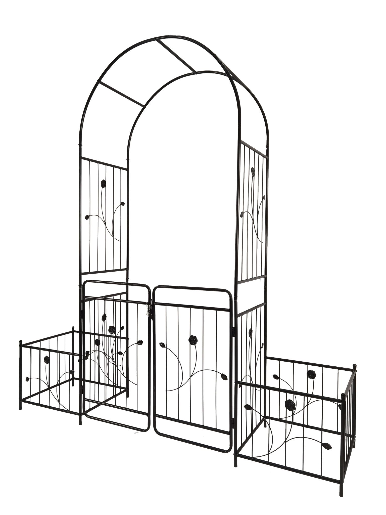 Metal Garden Arch With Gate Wide High Climbing Plants Support Rose Arch Outdoor - Black