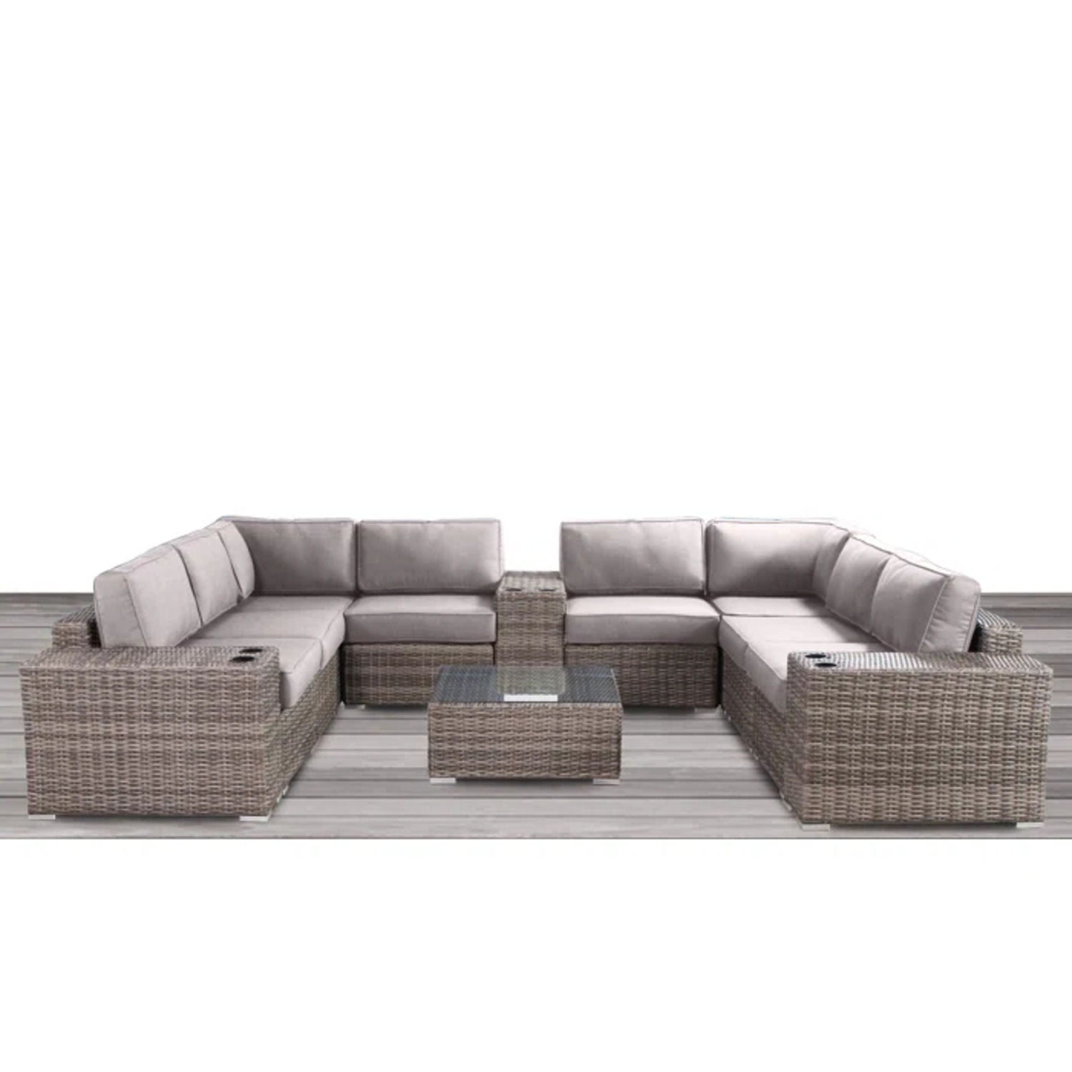 Modern Patio Rattan Sectional Set With Cushions