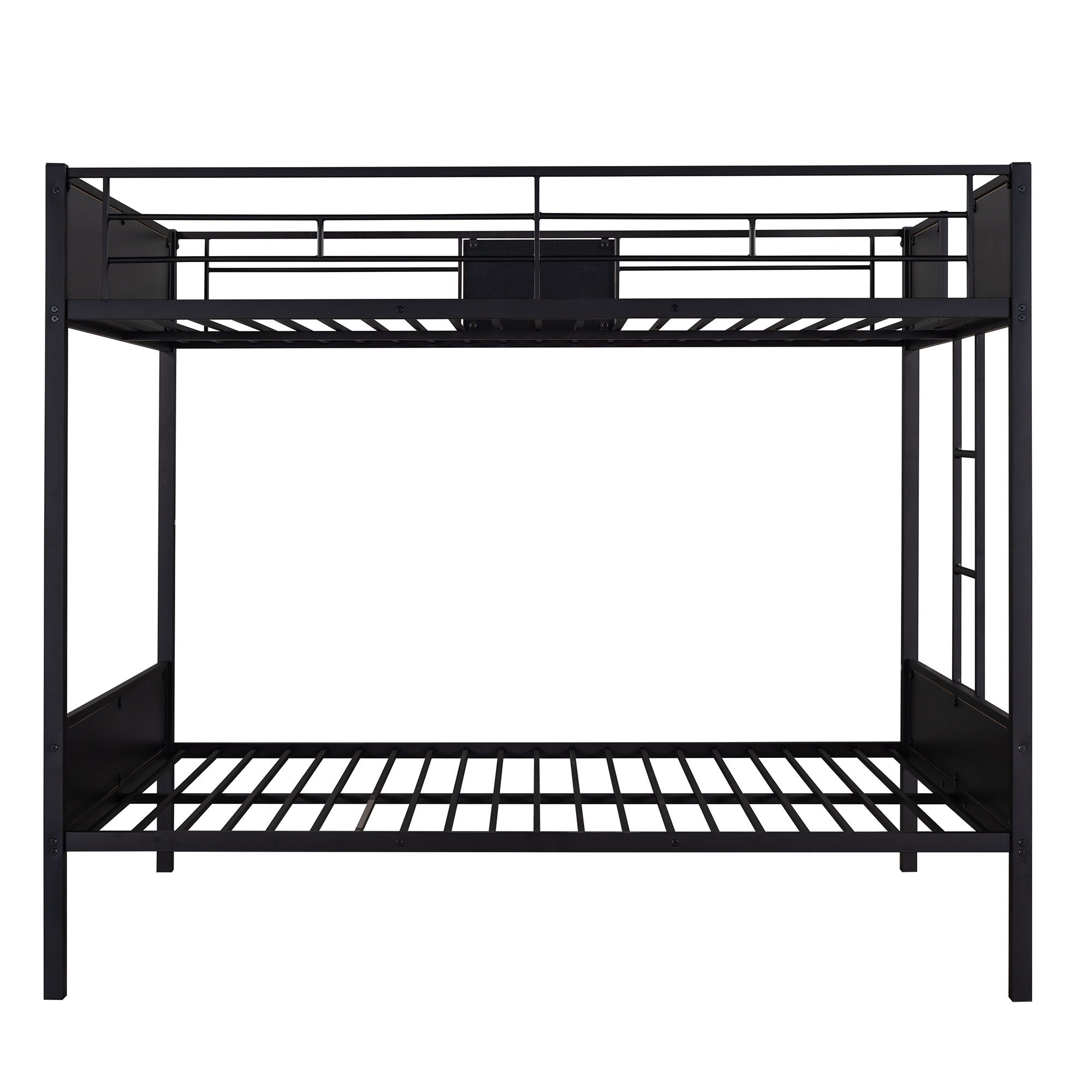 Full Over Full Bunk Bed Modern Style Steel Frame Bunk Bed With Safety Rail, Built-In Ladder For Bedroom - Brown
