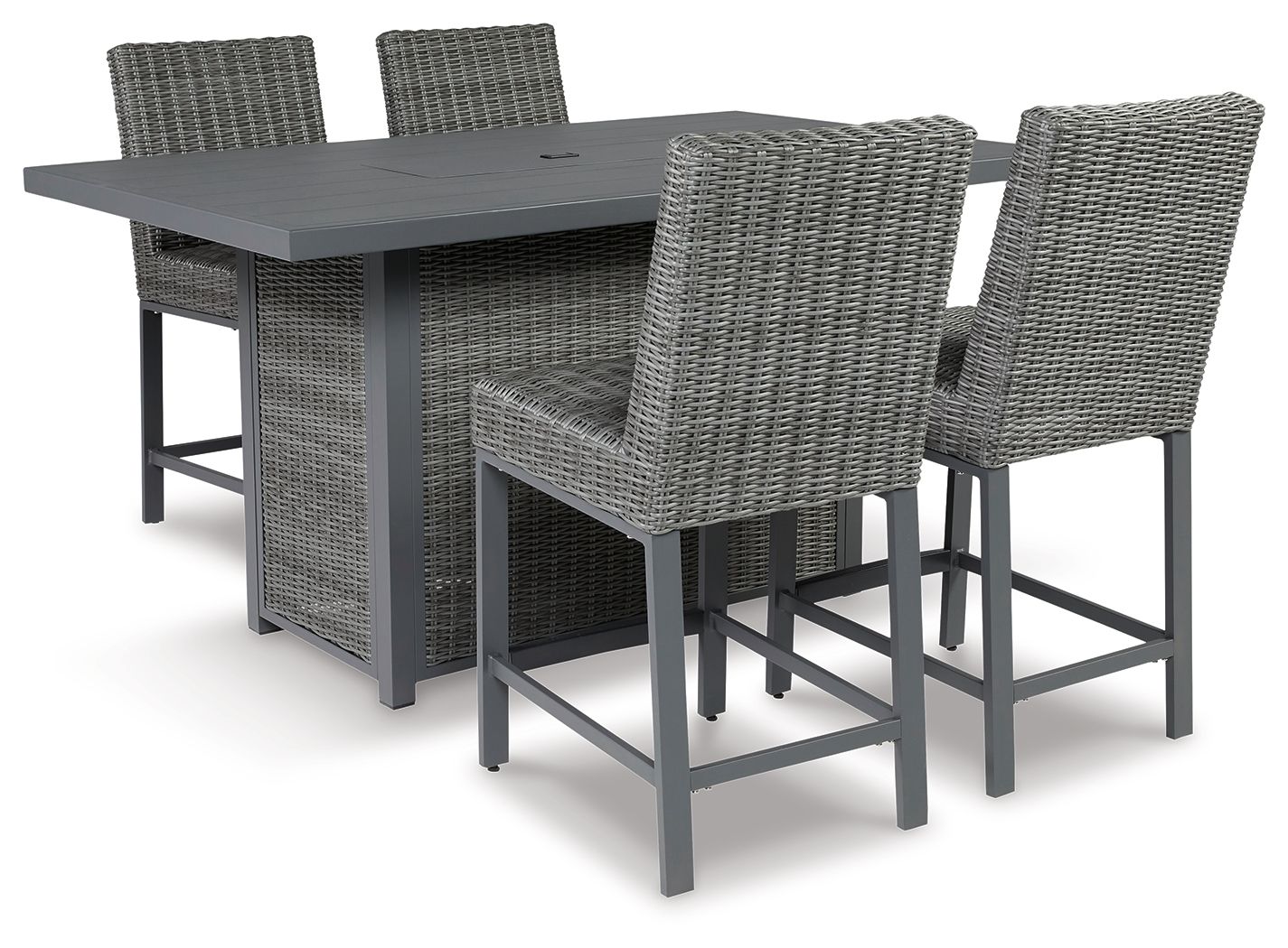 Signature Design by Ashley® Palazzo - Gray - Outdoor Counter Height Dining Table With 4 Barstools | Meri Furniture