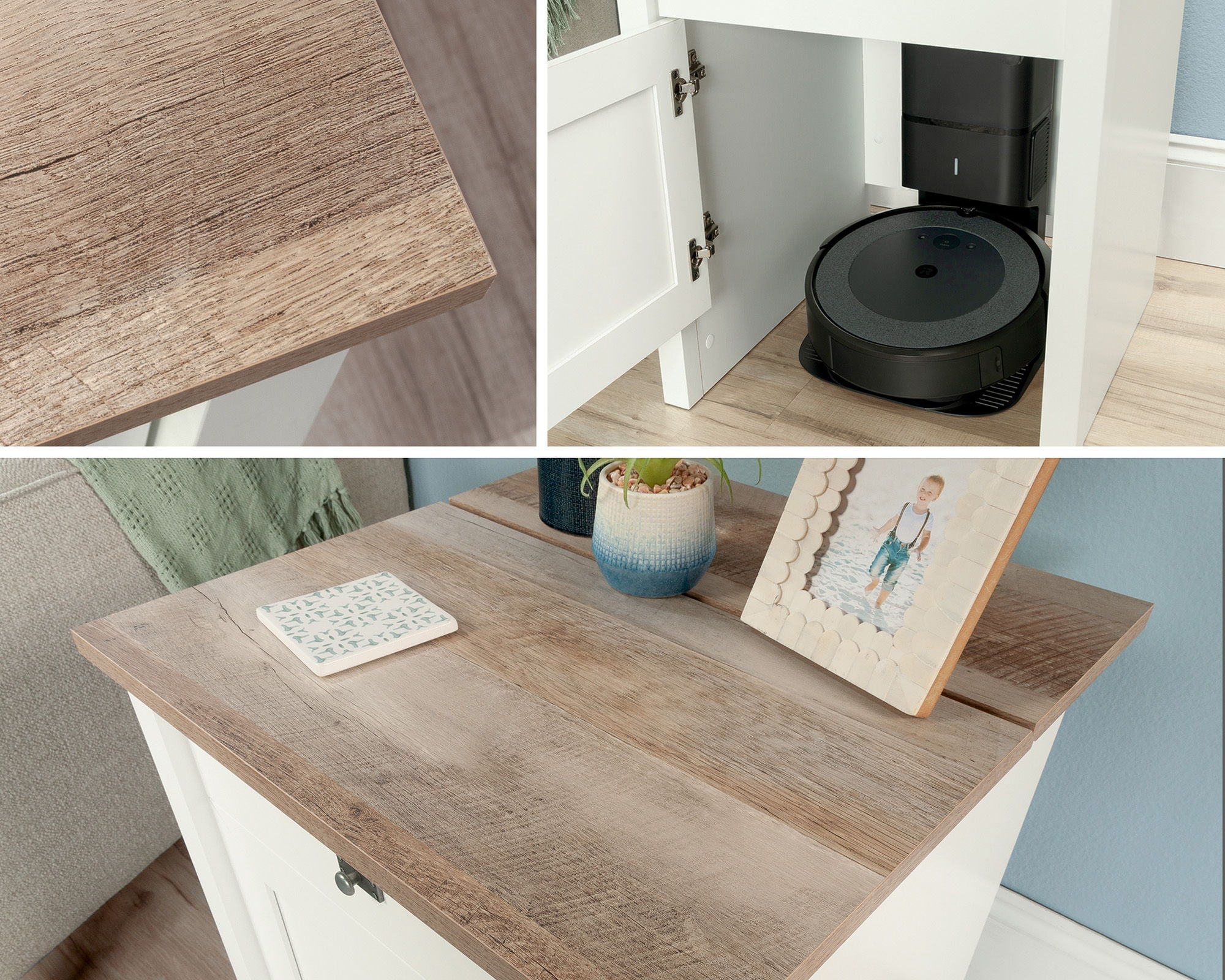 Robot Vacuum Storage Side Table in Soft White
