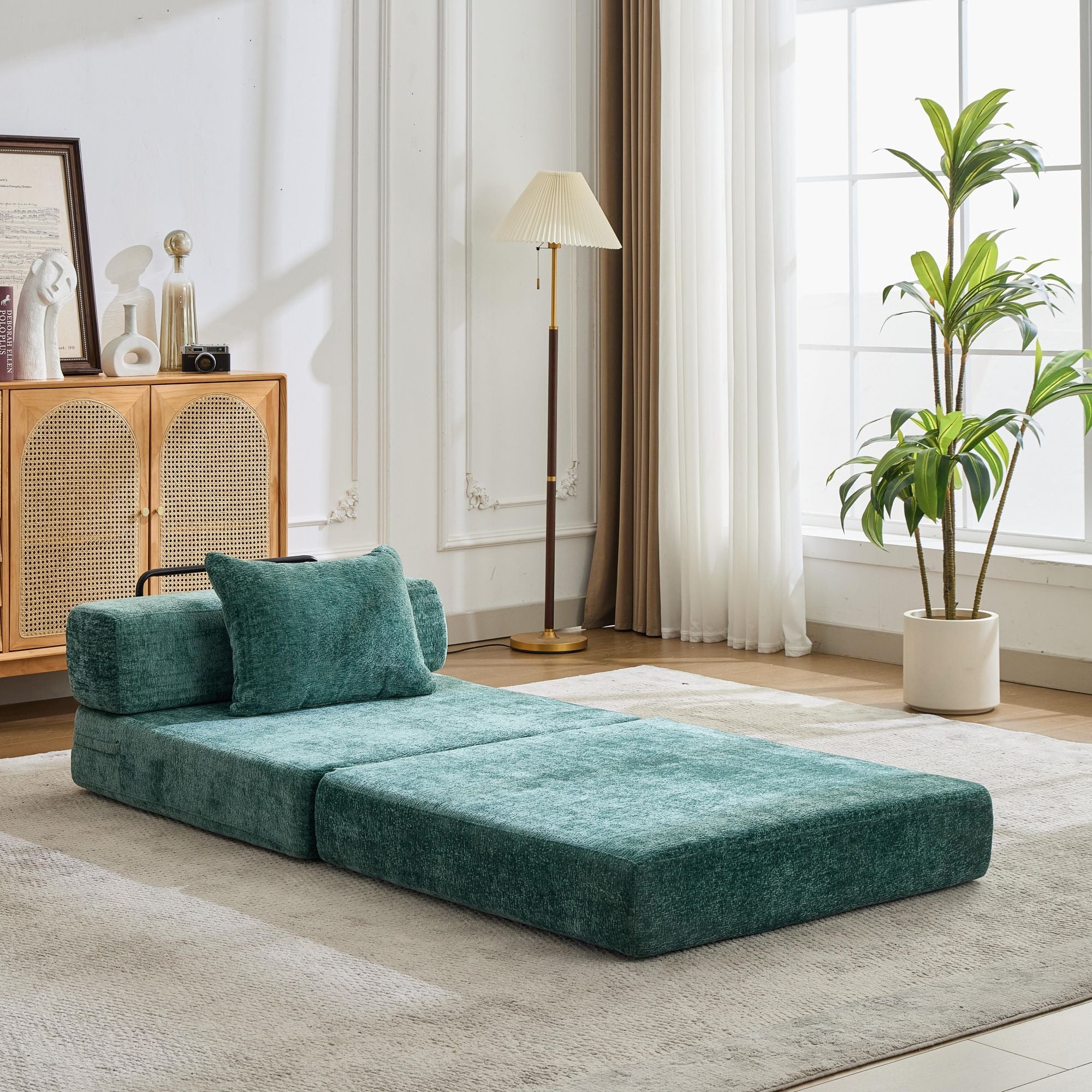 Convertible Floor Sofa Bed With Fixed Shape Frame For Living Room